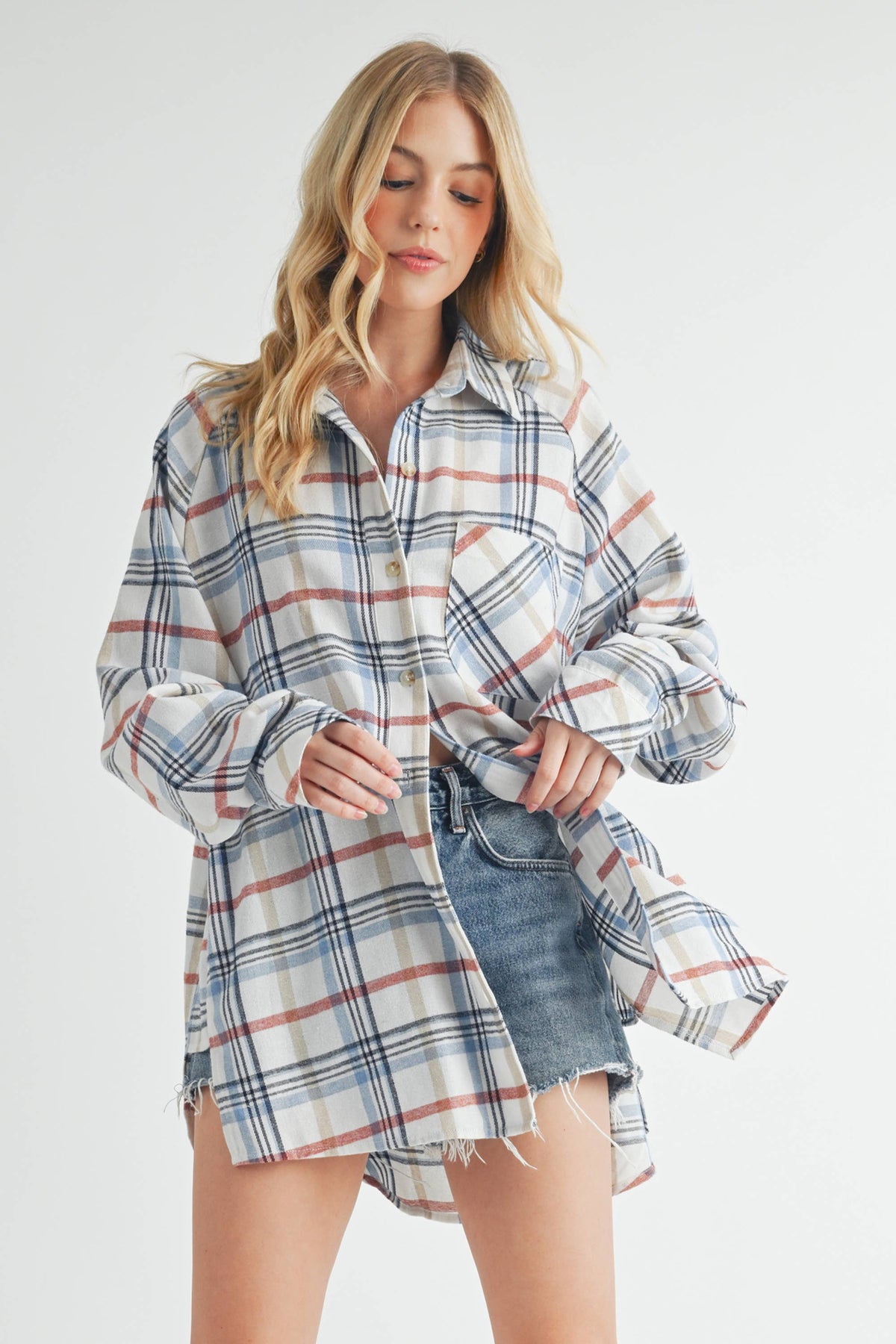 Abri Plaid Flannel Shirt: White Multi