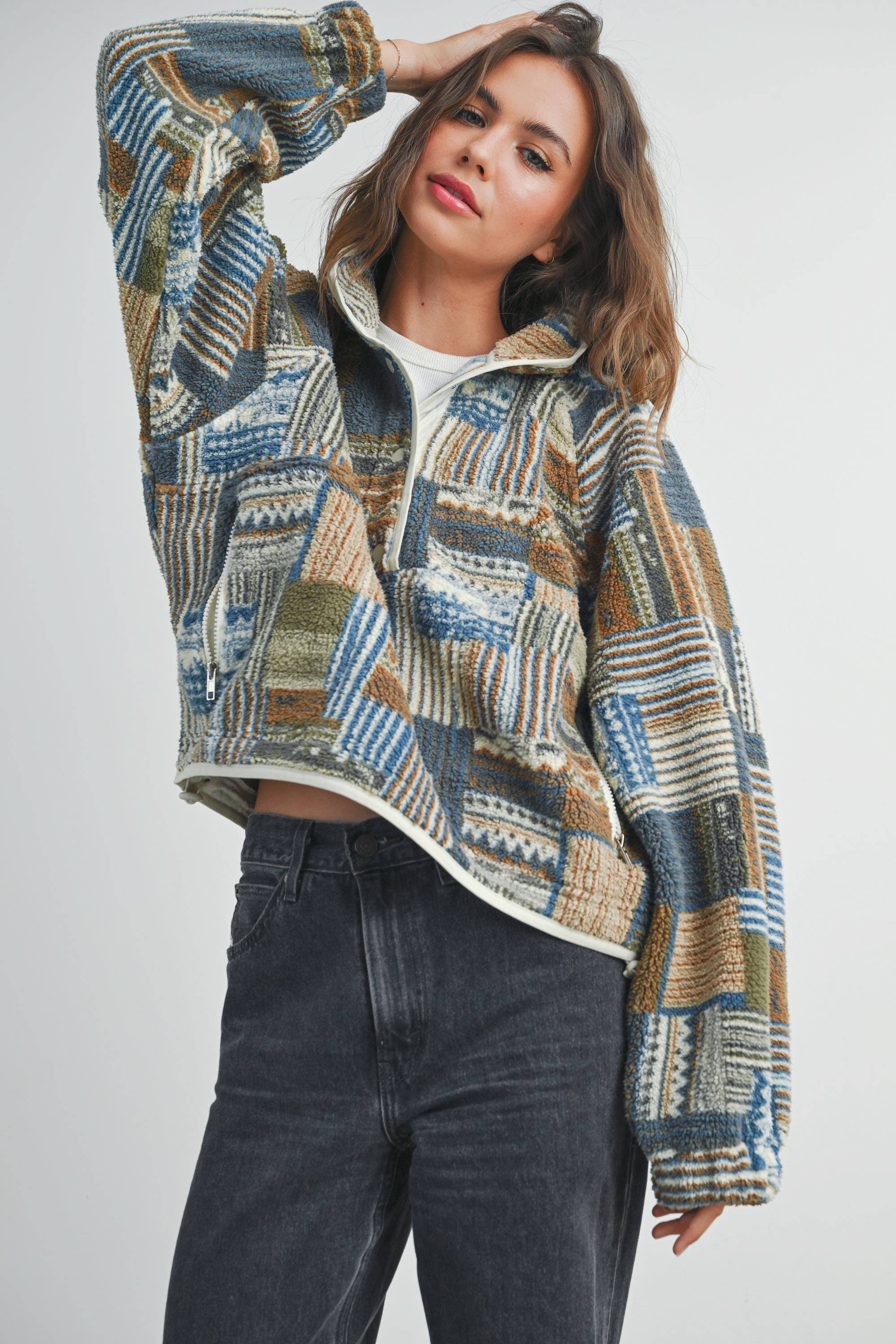 Patchwork Sweatshirt :Taupe/Multi