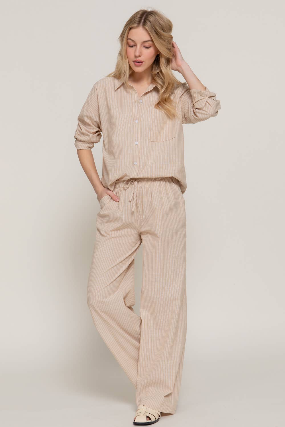 Stripe Gauze Shirt:Beige