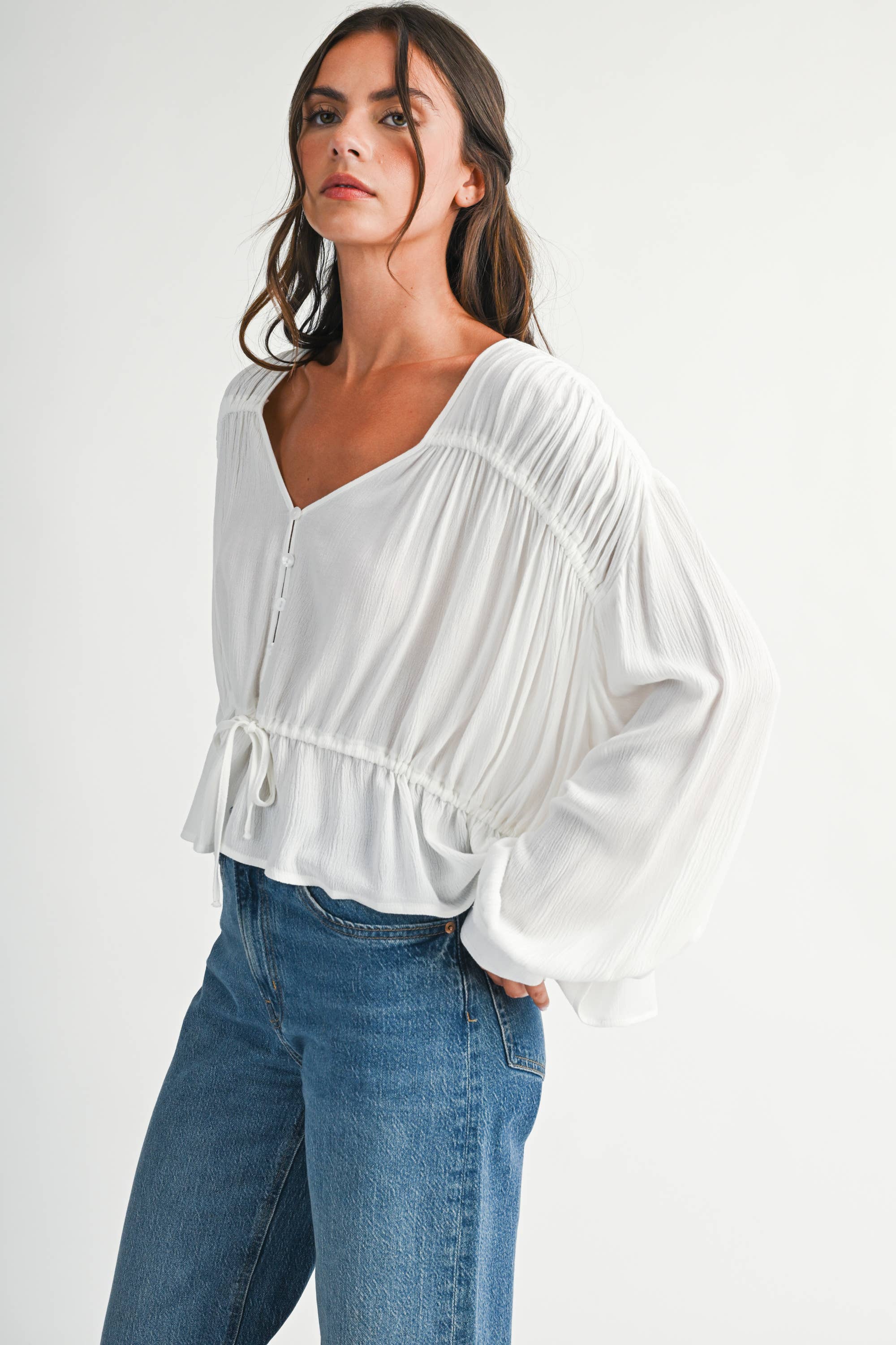 Textured Peplum Blouse: White