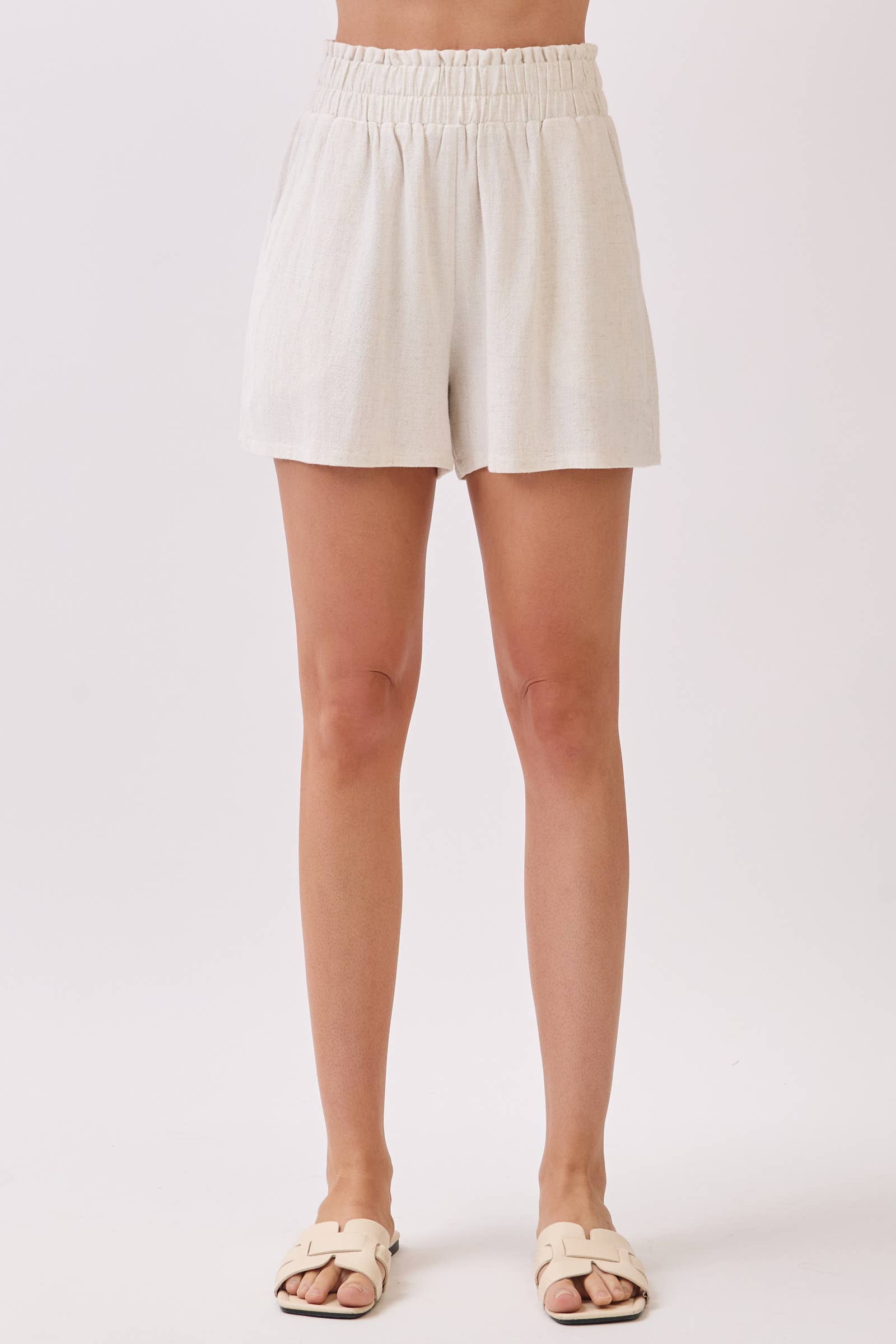 Ruffled Waist Shorts: Oatmeal