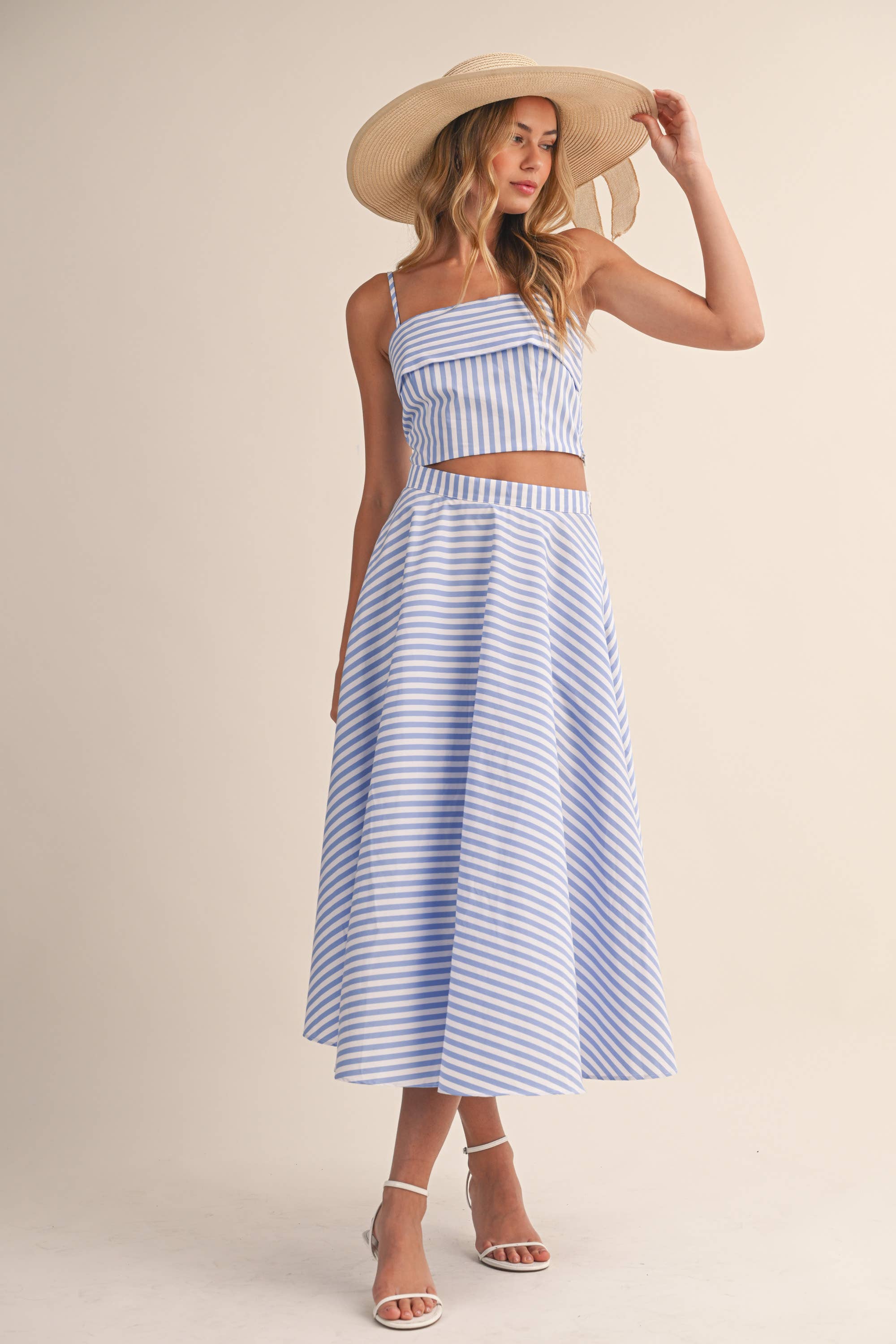 A-Line Midi Skirt Set:Chambray