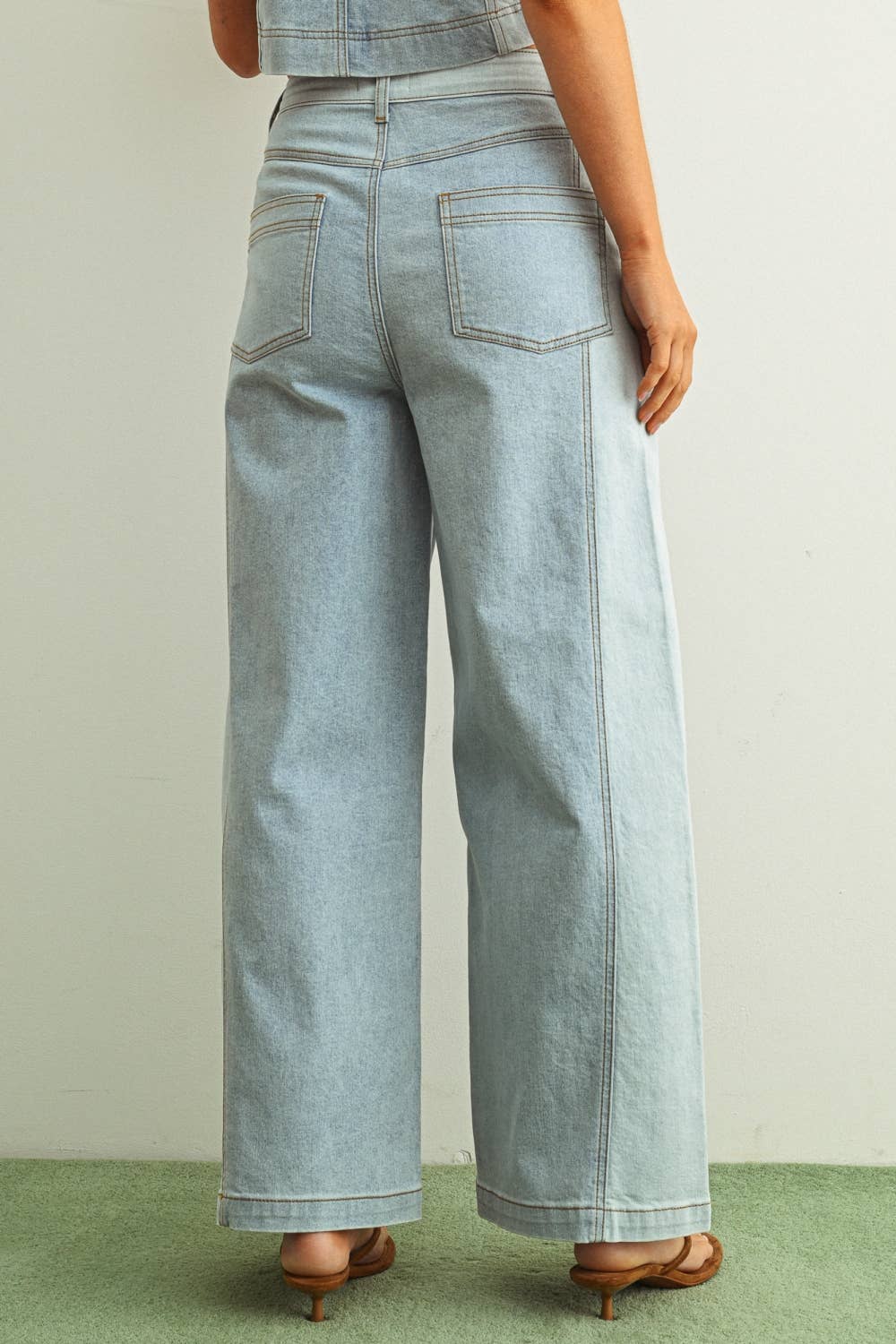 Denim Color Blocked Pants: