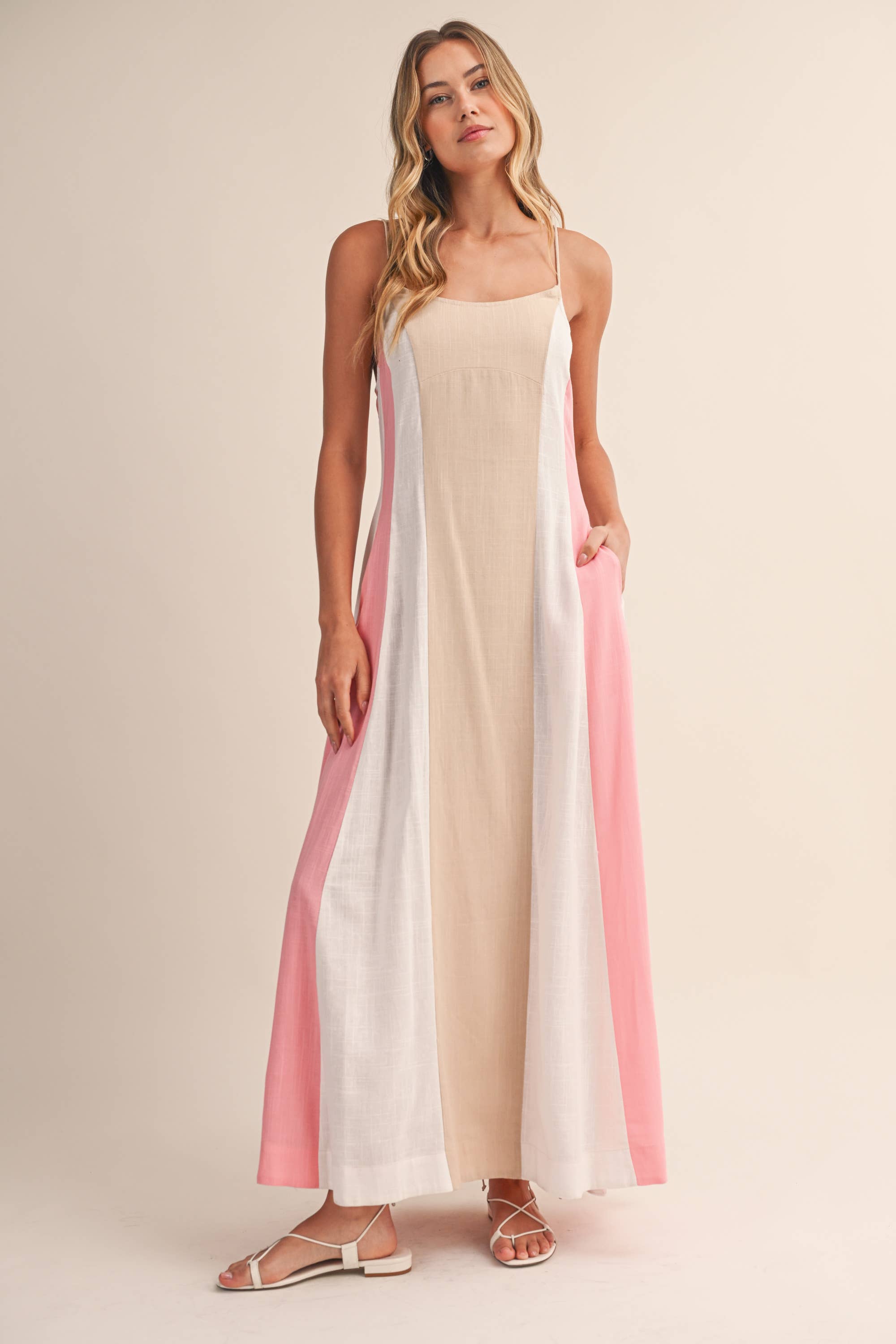 Color-Block Maxi Dress: Beige