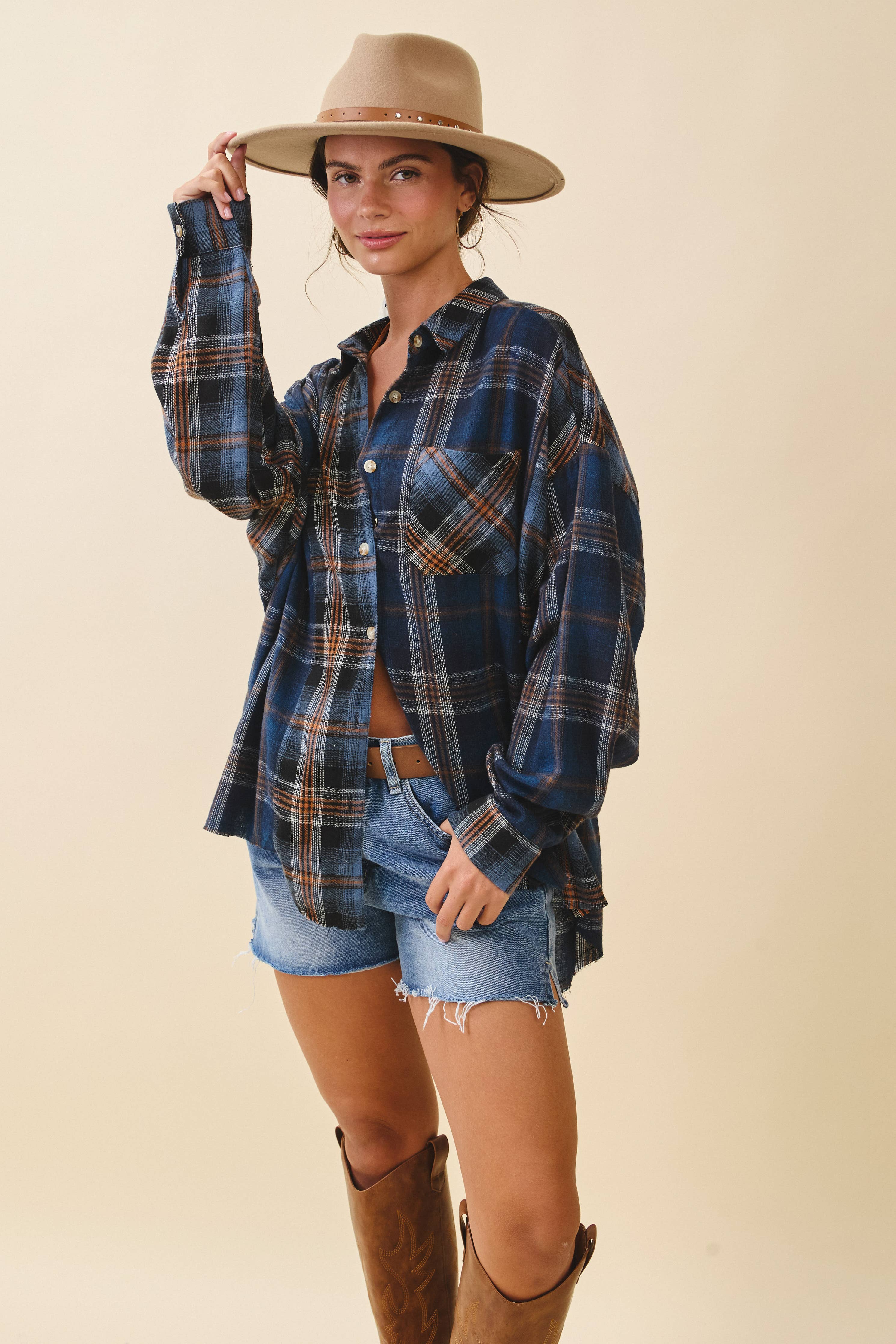 Kambrie Plaid Flannel Shirt: Navy