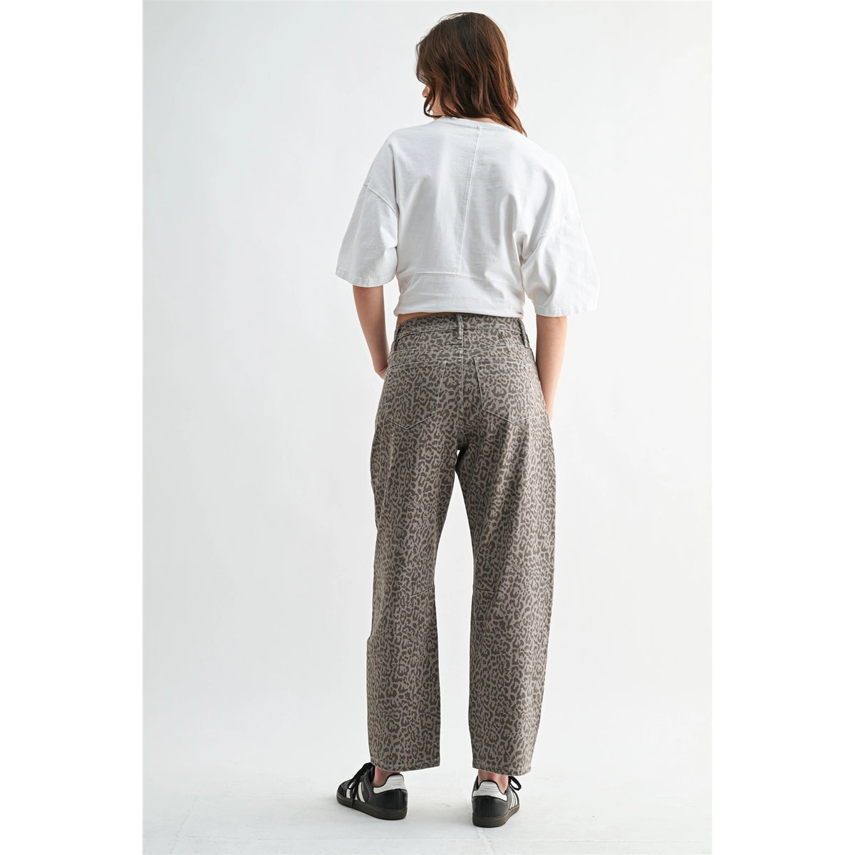 High Rise Wide Cuff Leopard Barrel
