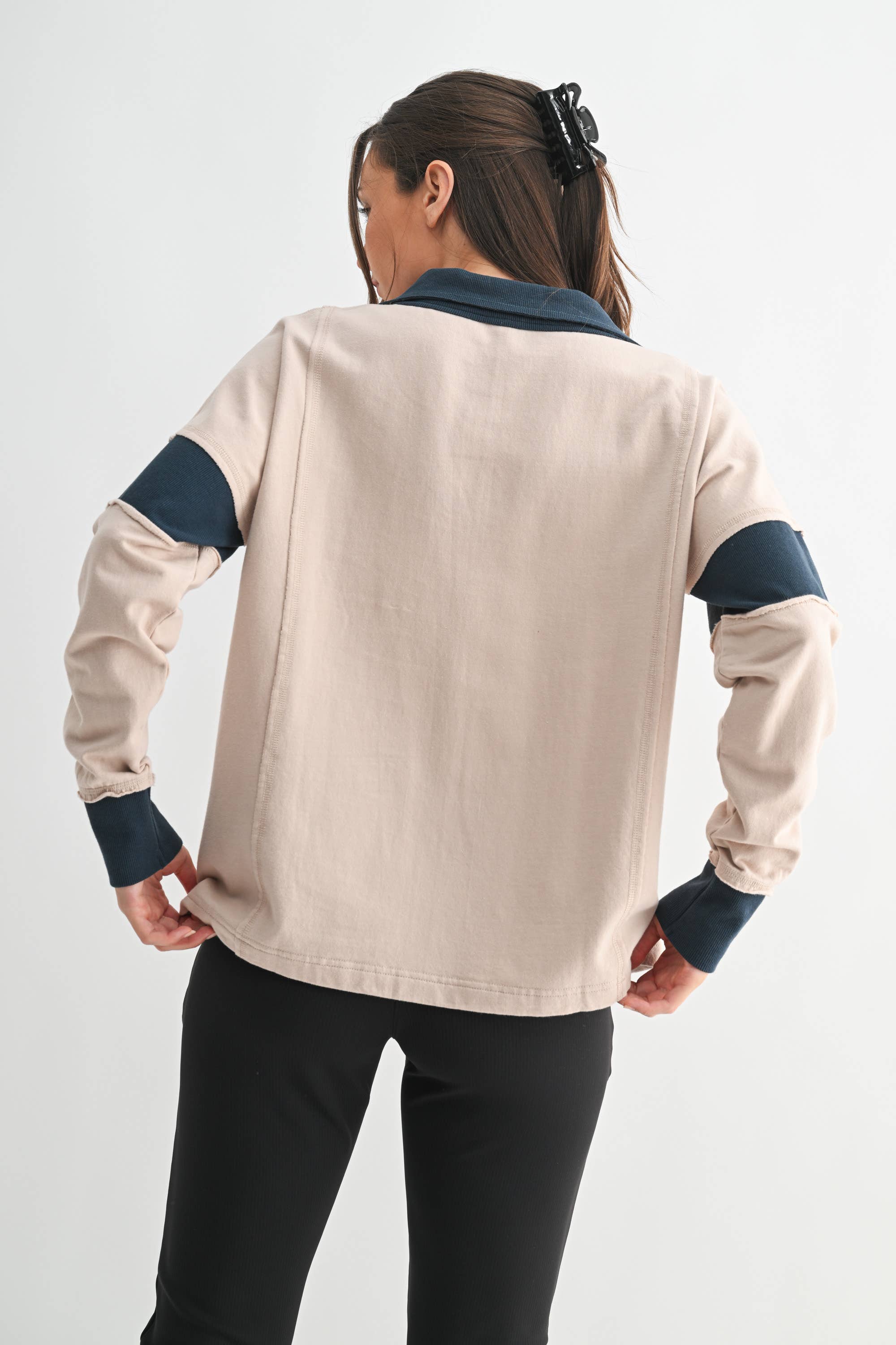 Crestline Collared Top: Mushroom