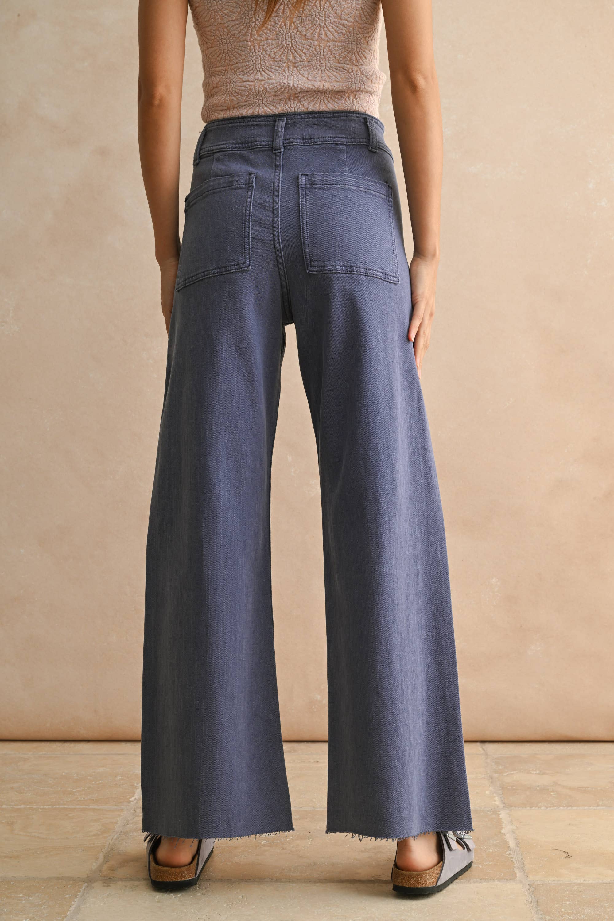 Wide Leg Denim Pants: Dusty Blue