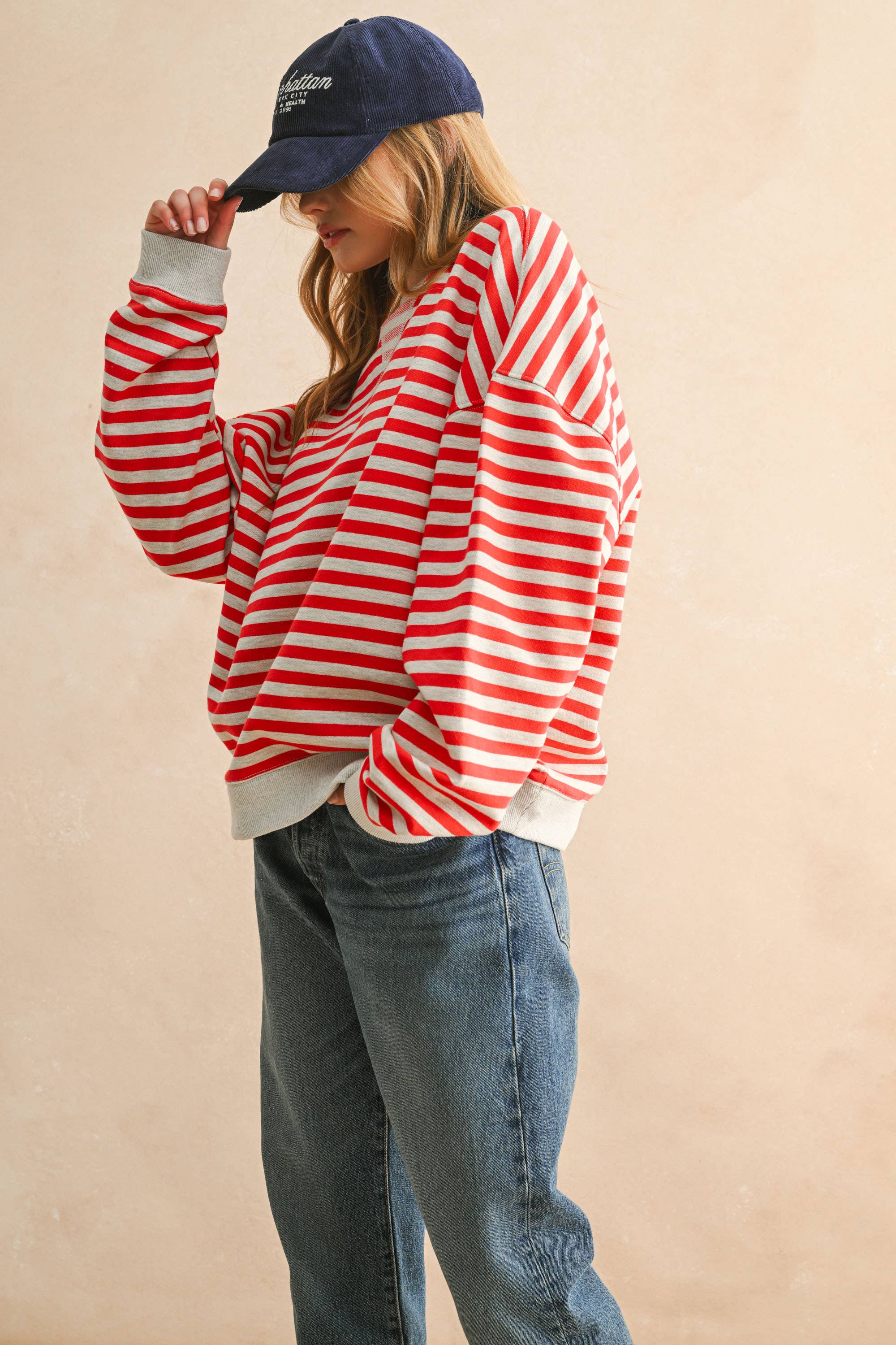Striped Pullover: Red/Gray