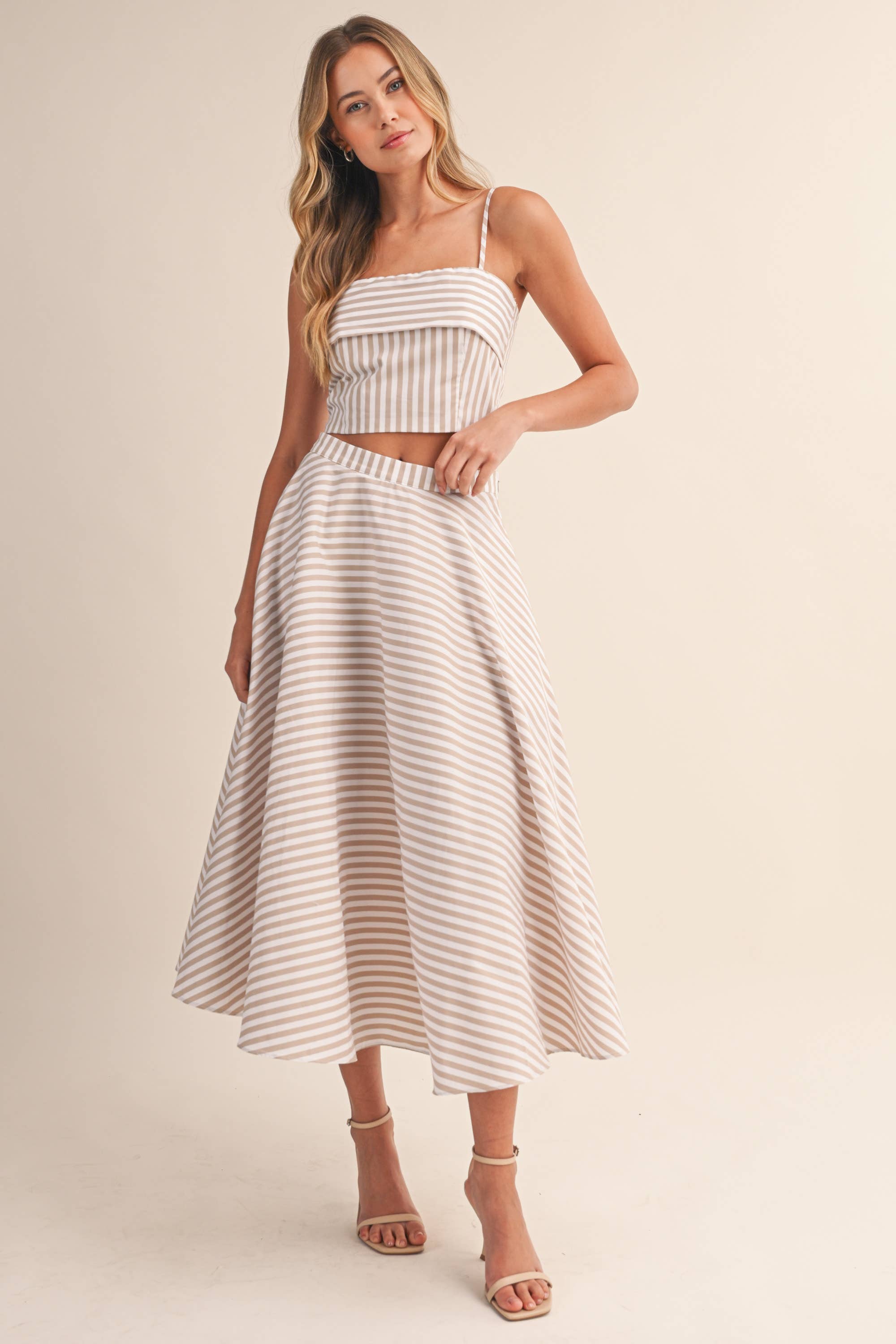 A-Line Midi Skirt Set: Beige