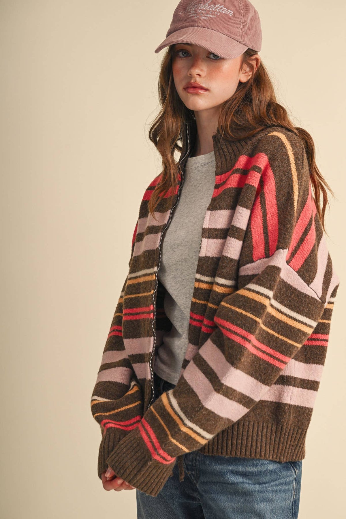 Striped Mock Neck Cardigan