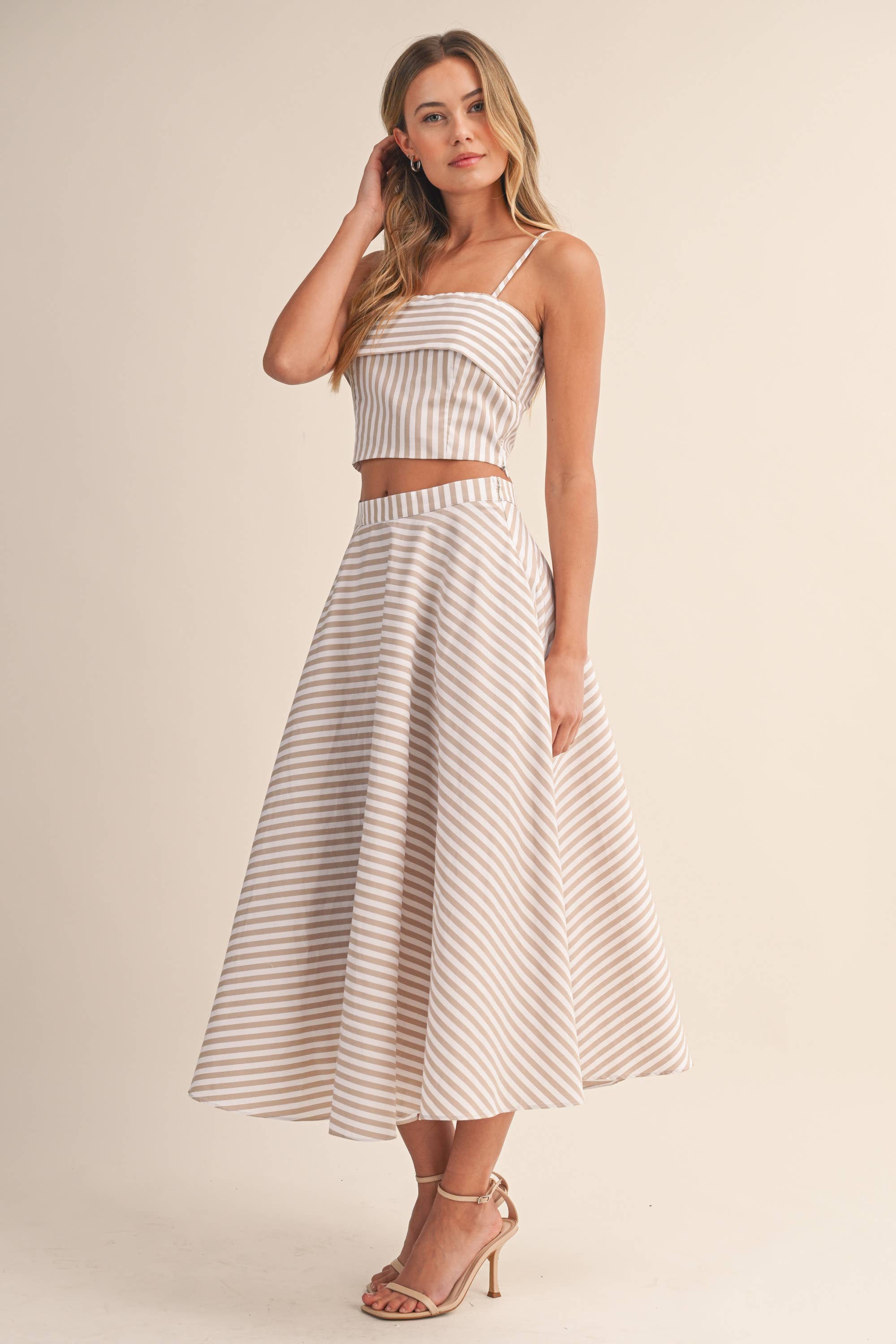 A-Line Midi Skirt Set: Beige