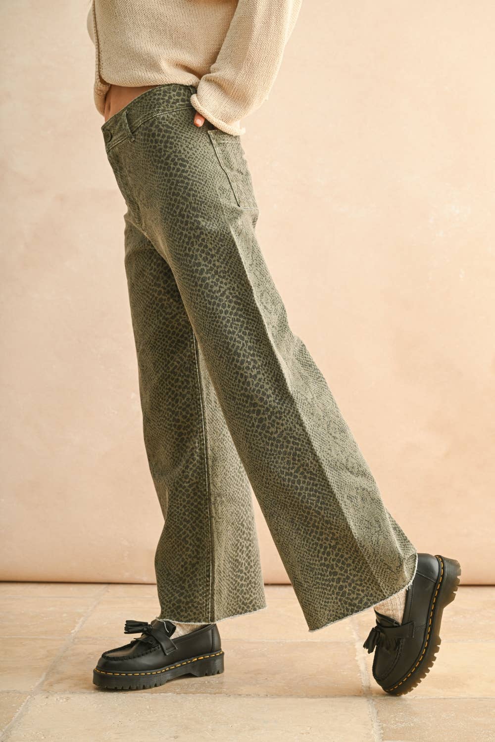 Snake Print Pants: Olive