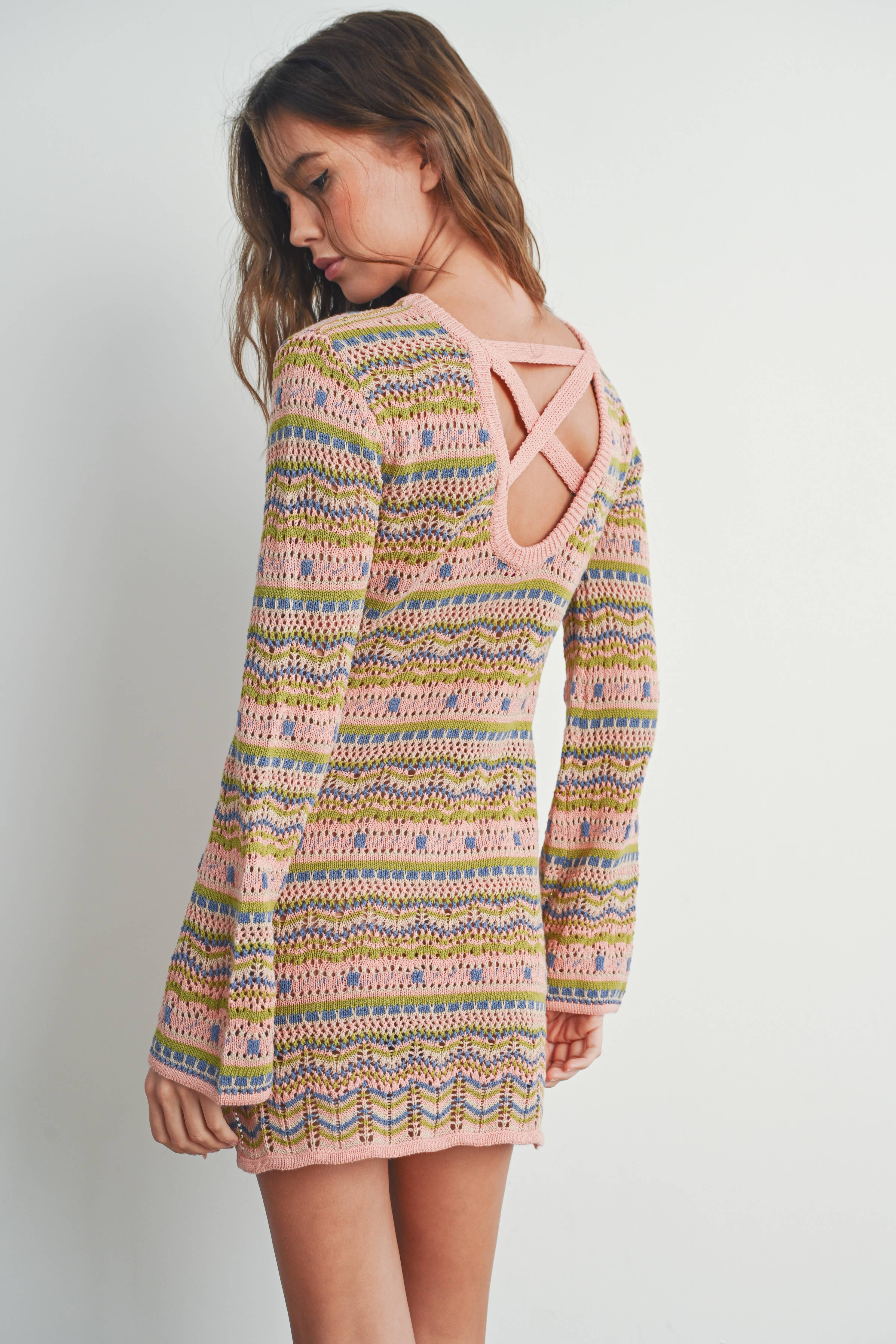Multicolored Sweater Dress:Mauve