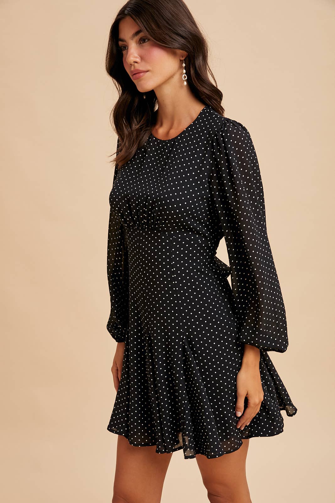Polka Dot Mini Dress:Black