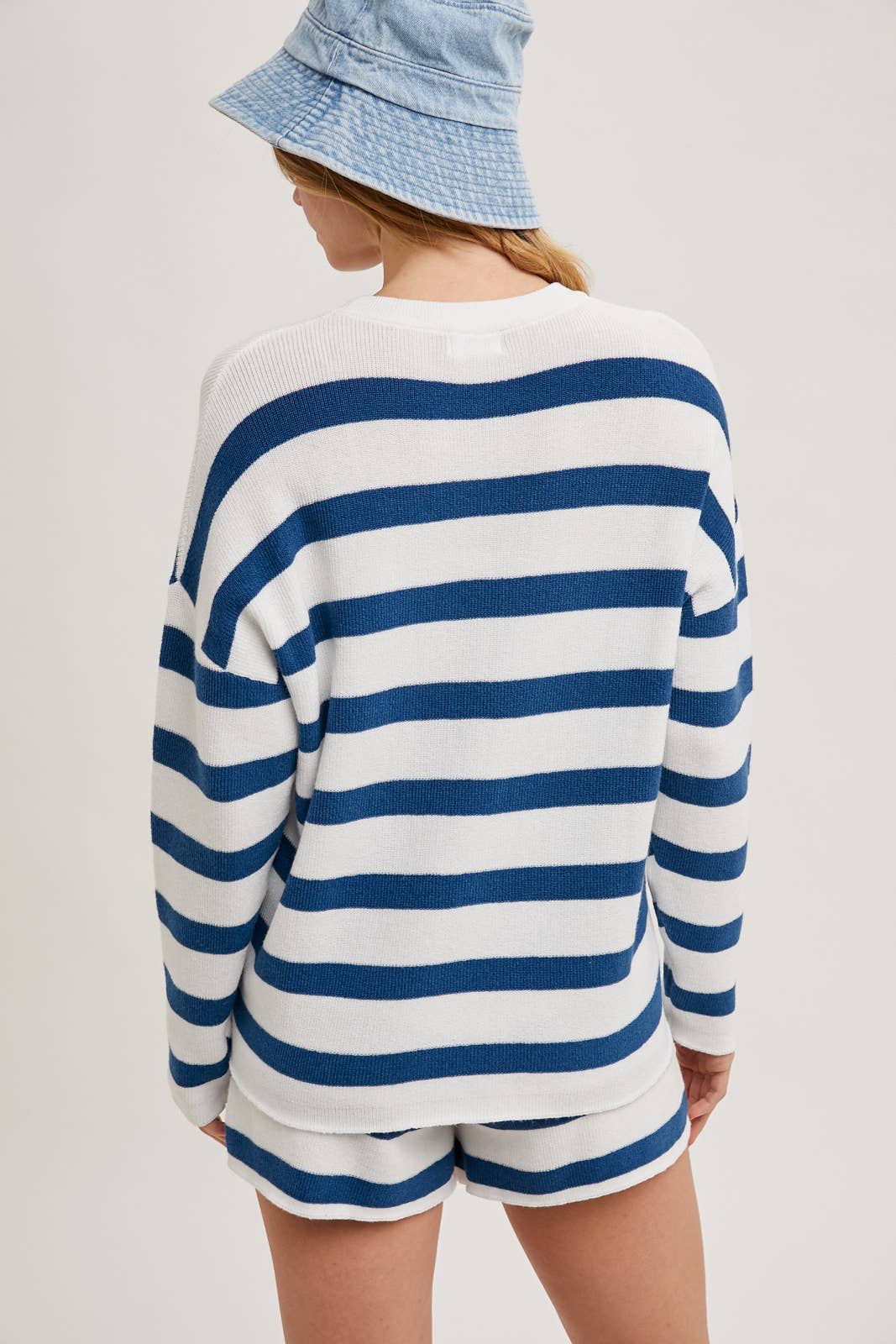 Striped Knit Pullover Set: Blue