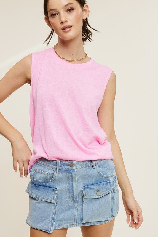 Round Neck Muscle Tee:Pink