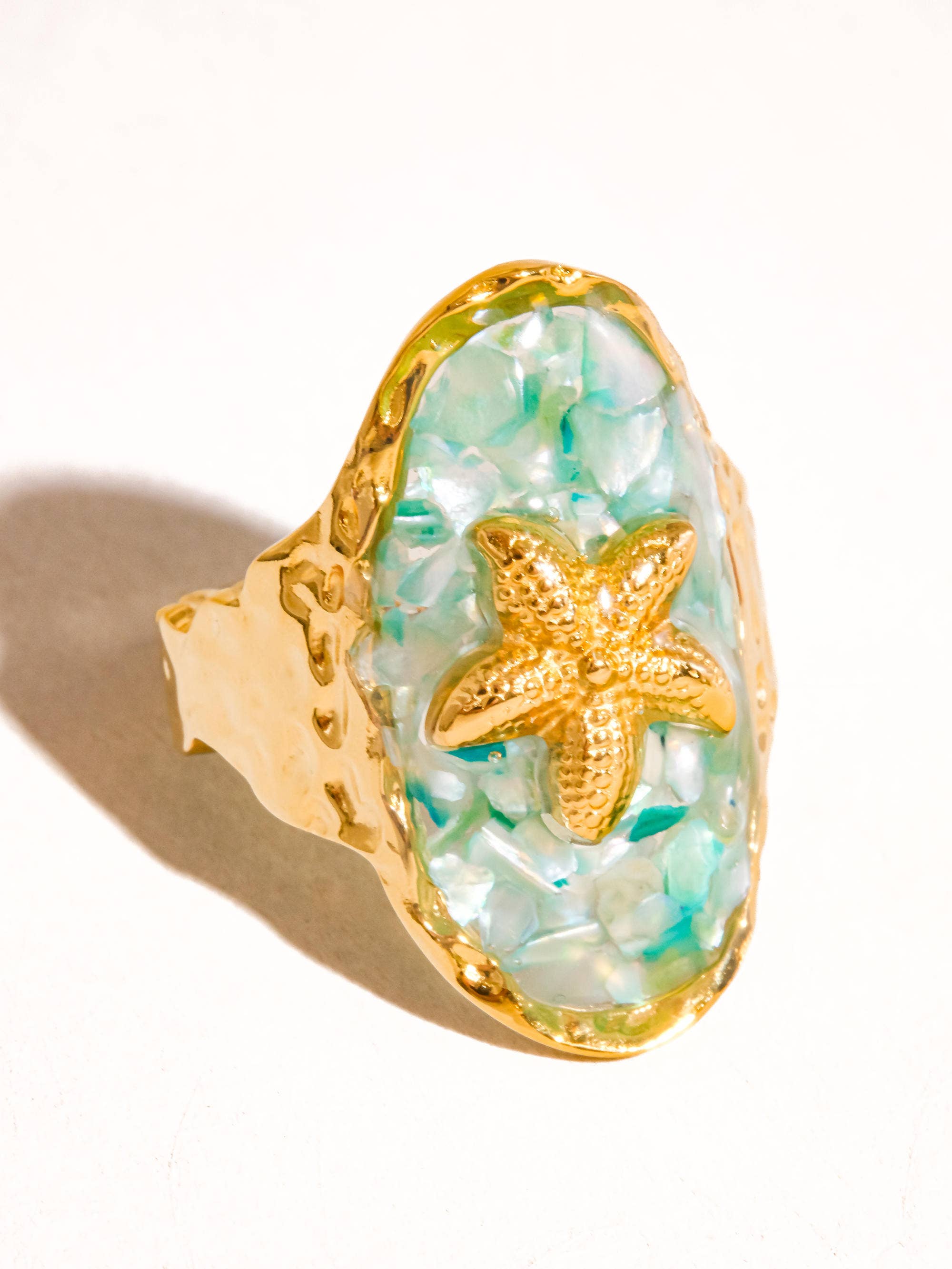 Keshet 18K Gold Starfish Ring: Blue