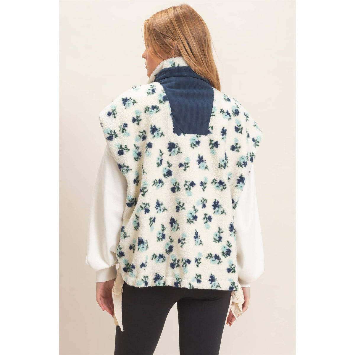 Floral Sherpa Corduroy Vest: Blue