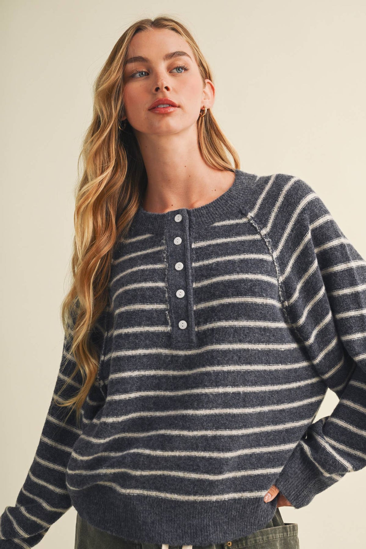Placket Stripe Pullover: Indigo