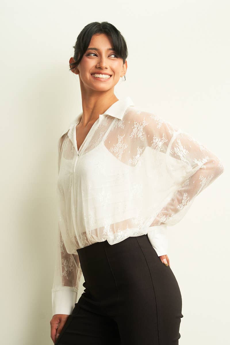 Floral Lace BodySuit: White