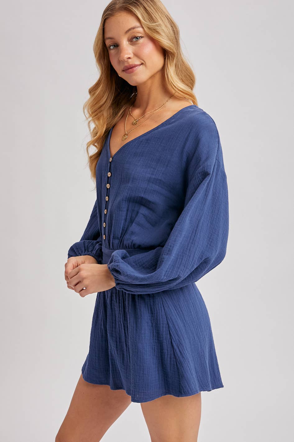 Button Down Romper : Indigo