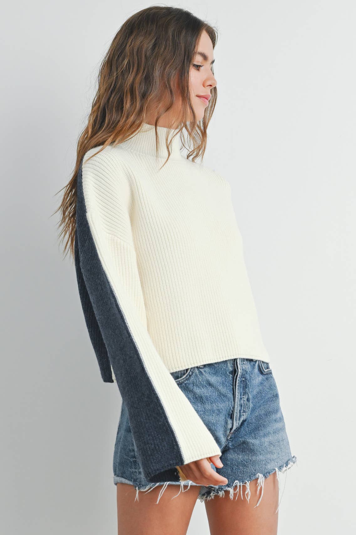 Two-Toned Turtleneck:Ivory/Blue