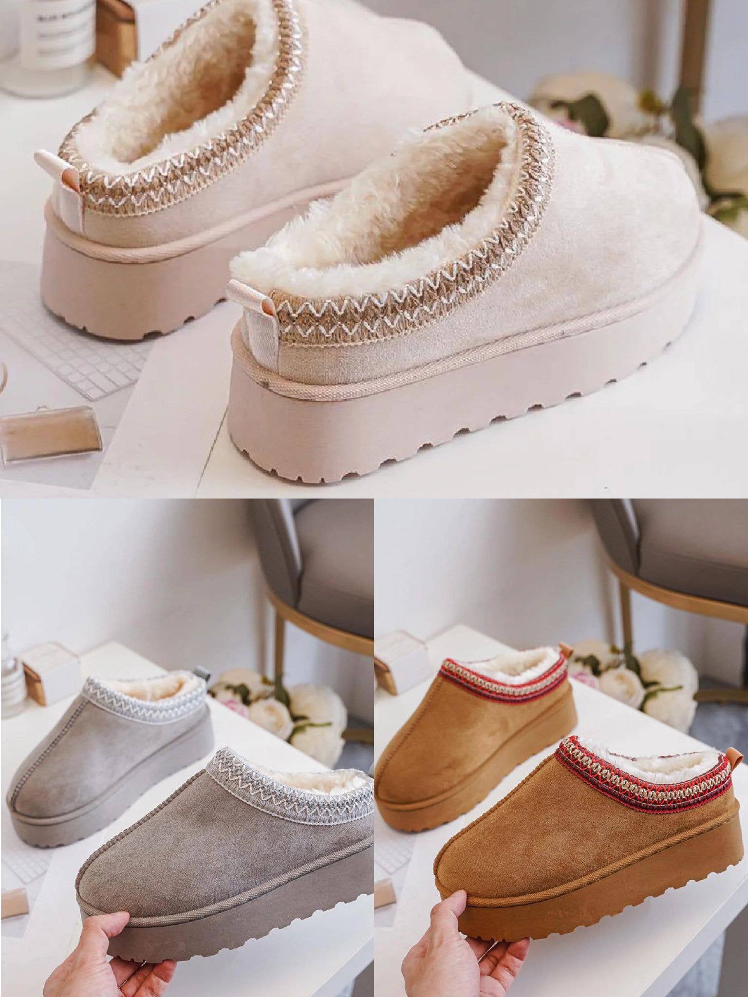 Fur Lined Ankle Boots: Camel
