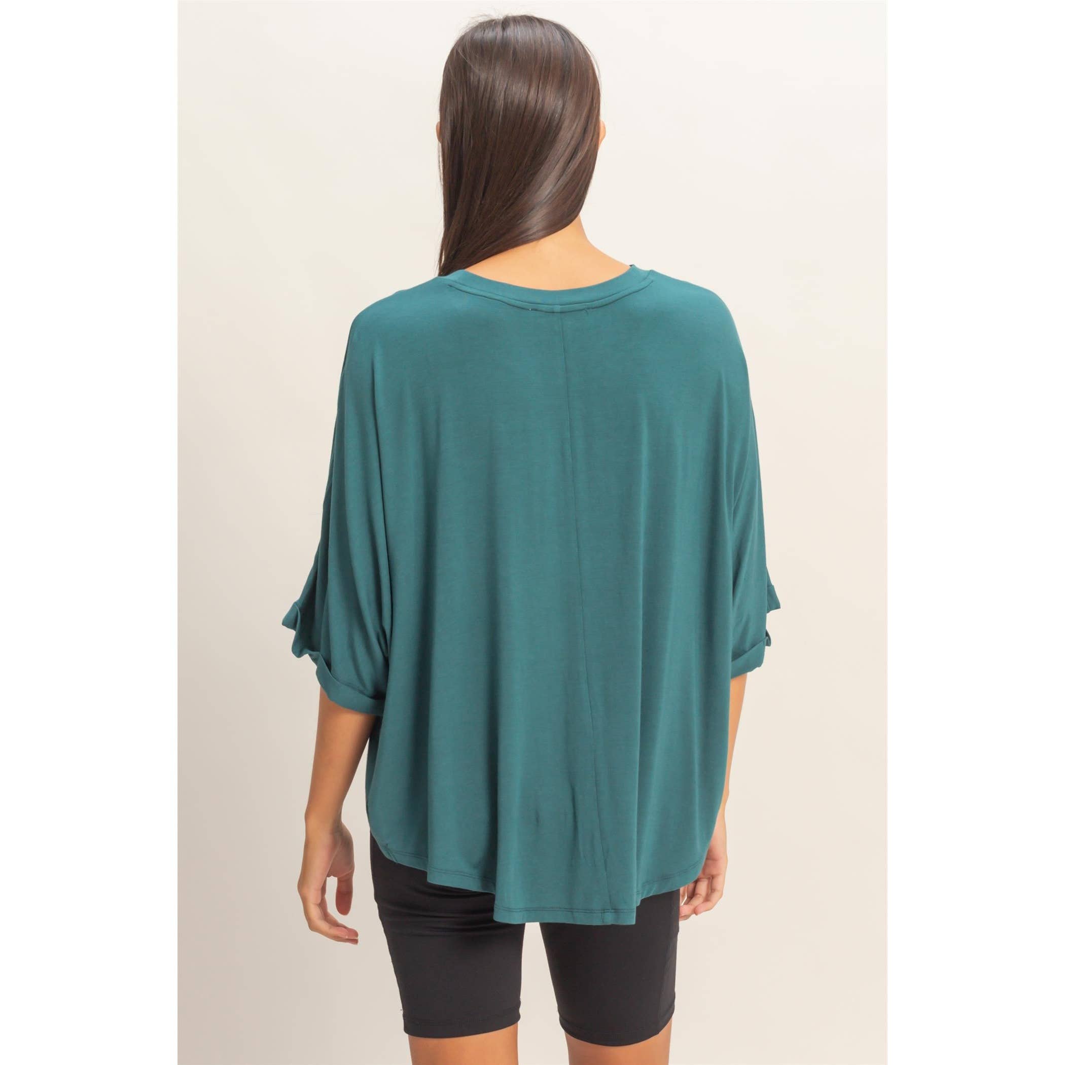 Batwing Sleeve Top: Teal