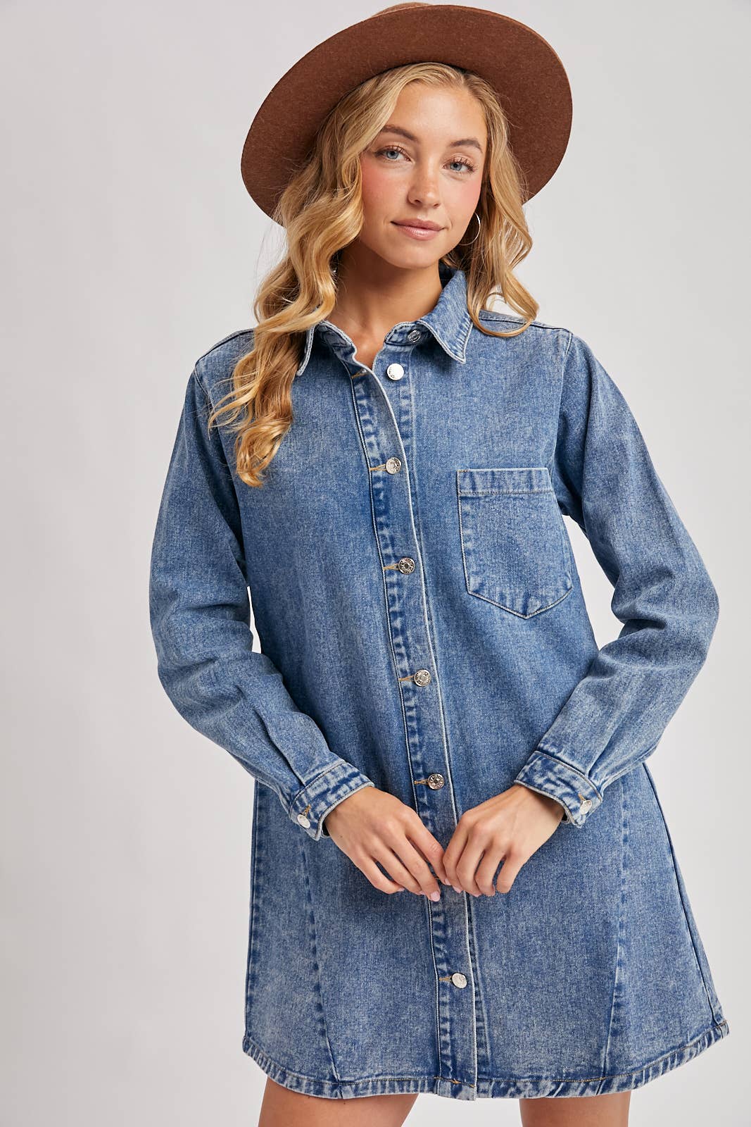 Denmim Shirt Dress: Washed Blue