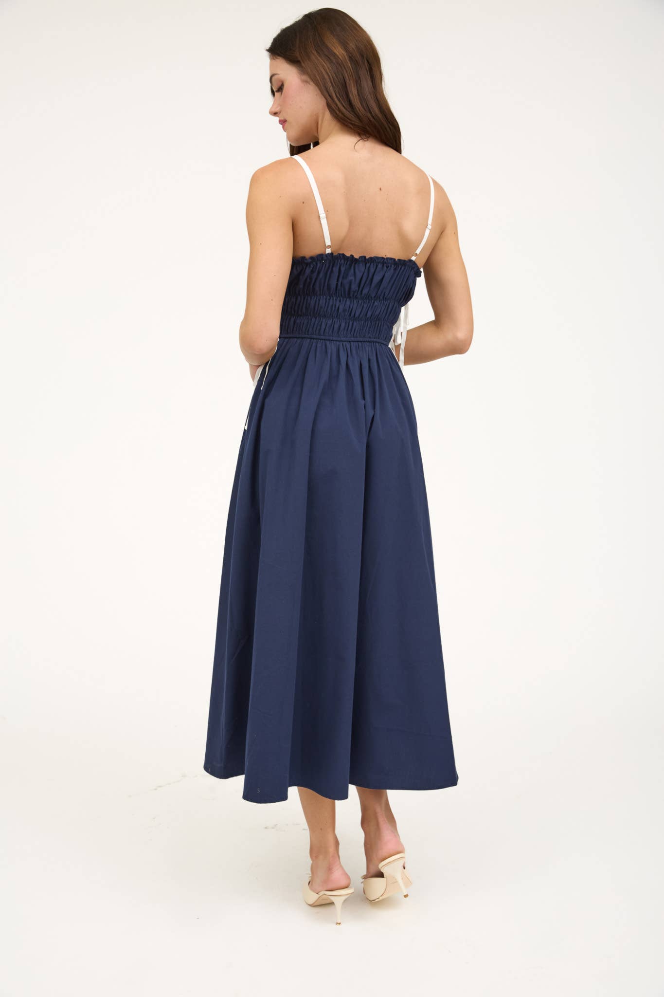 Ruched Midi Dress- Navy