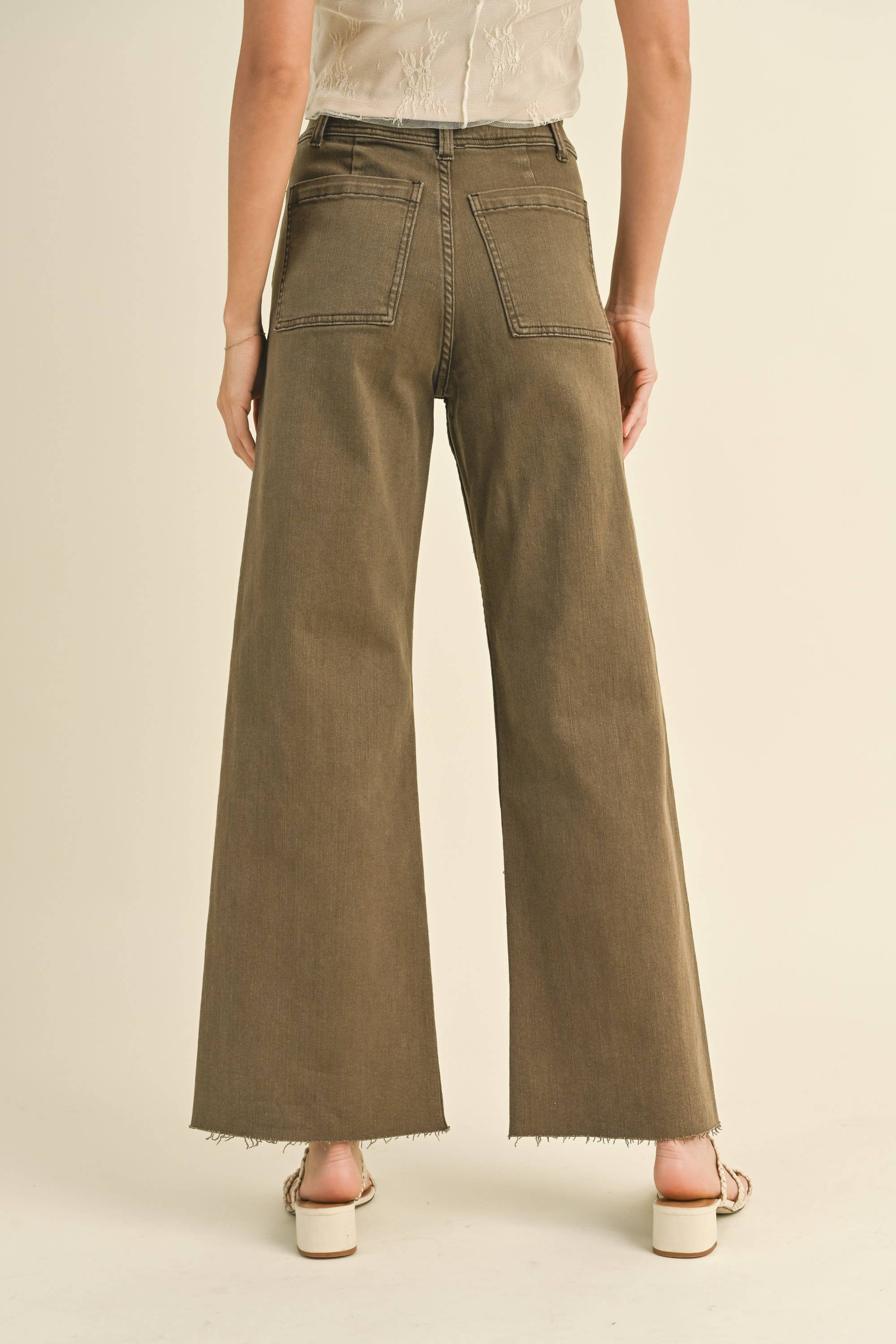 Wide Leg Pants W/Front Pocket: Brown
