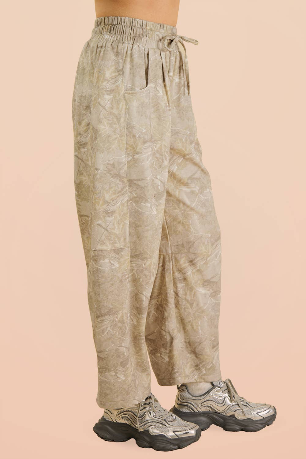 Camo Knit Barrel Pants: Taupe