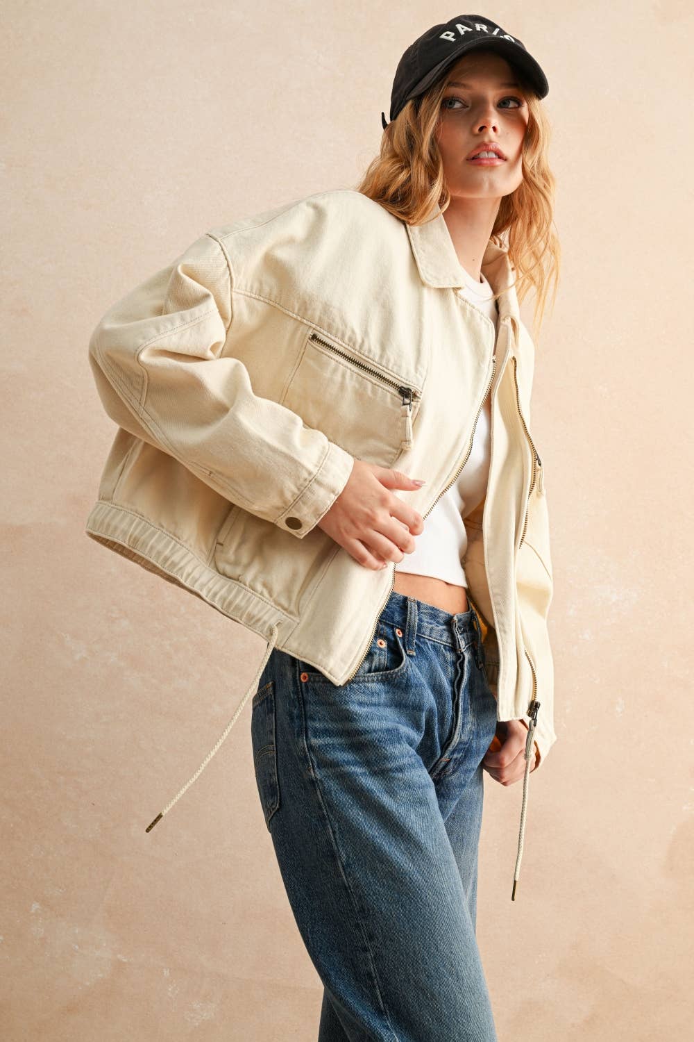 Moto Style Jacket: Ecru