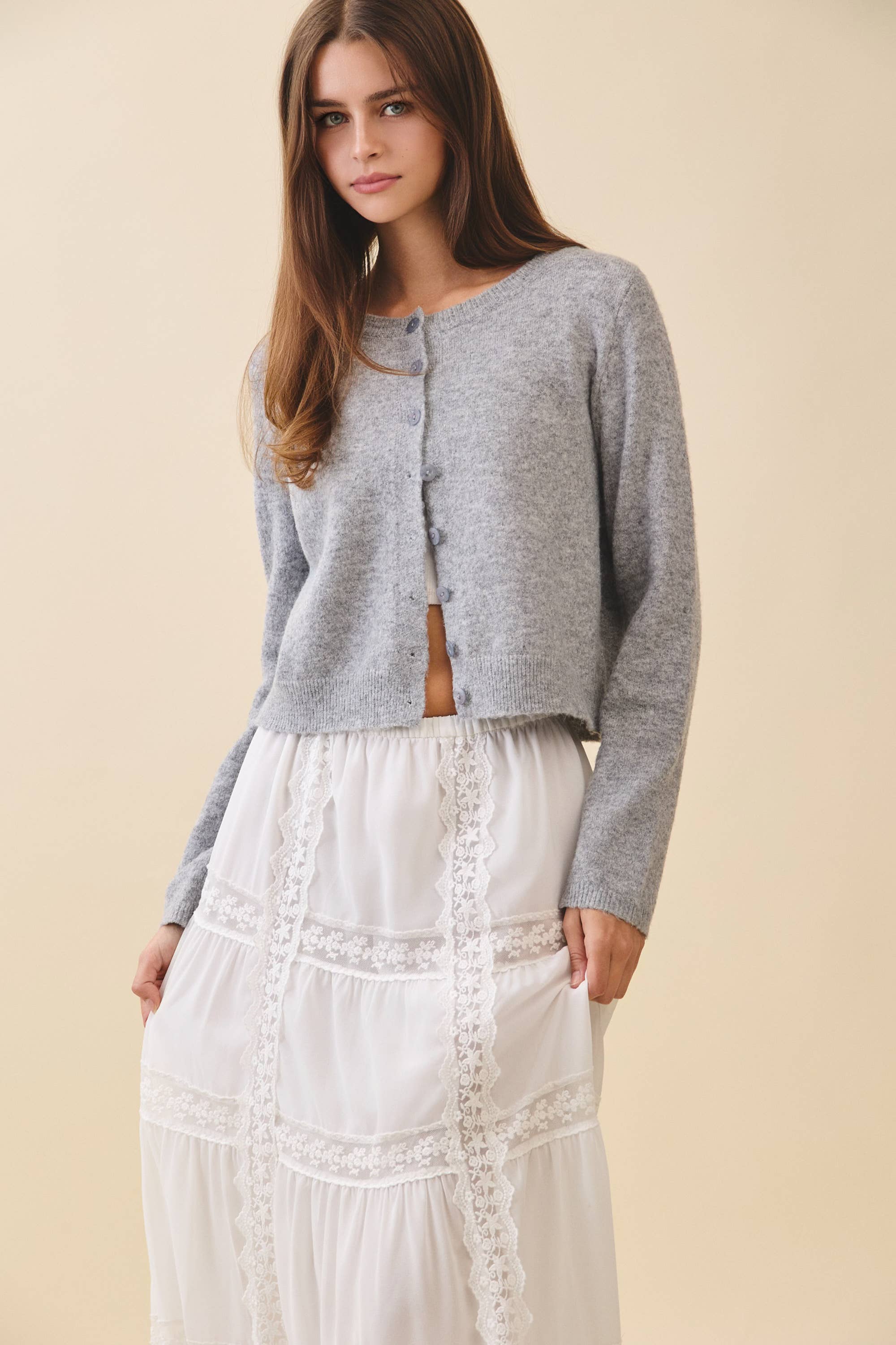 Button Cardigan: Heather Gray