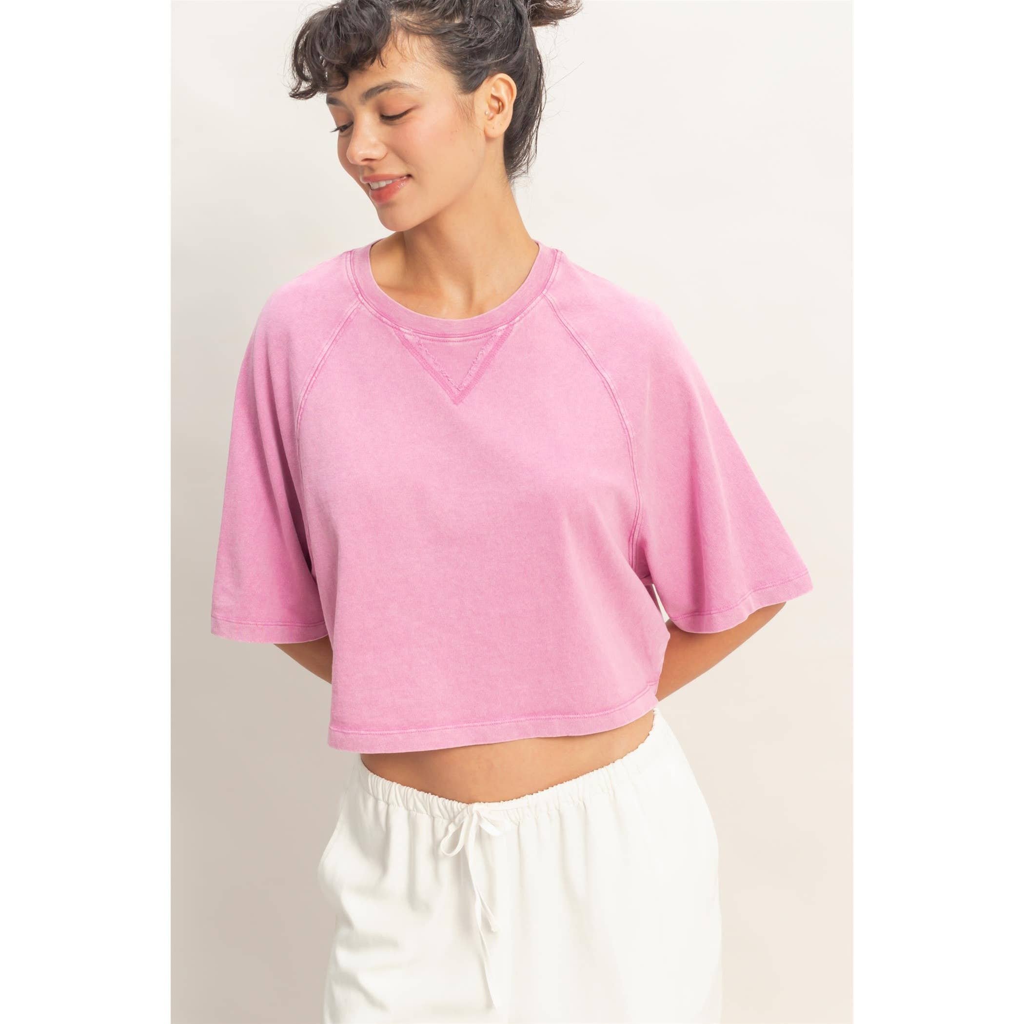 Mineral Washed Tee: Fuchsia