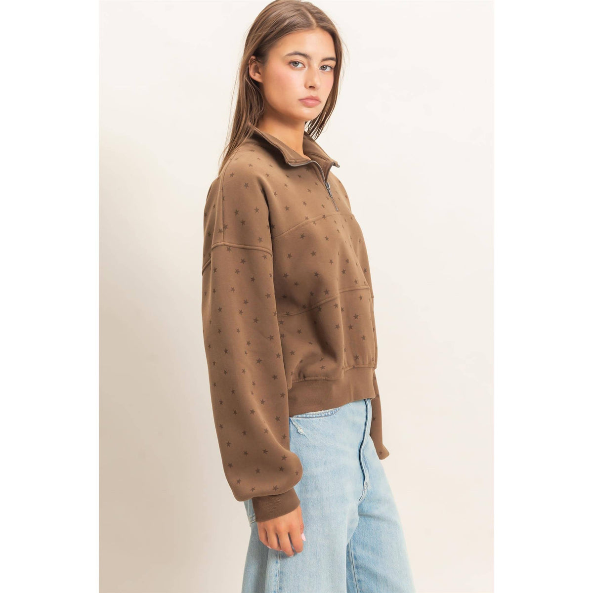 Star Print Sweatshirt: Mocha
