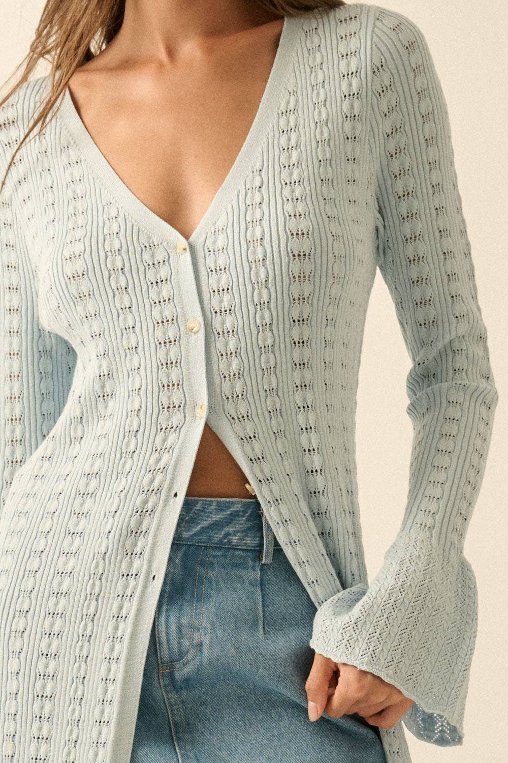 Pointelle Duster: Pale Blue