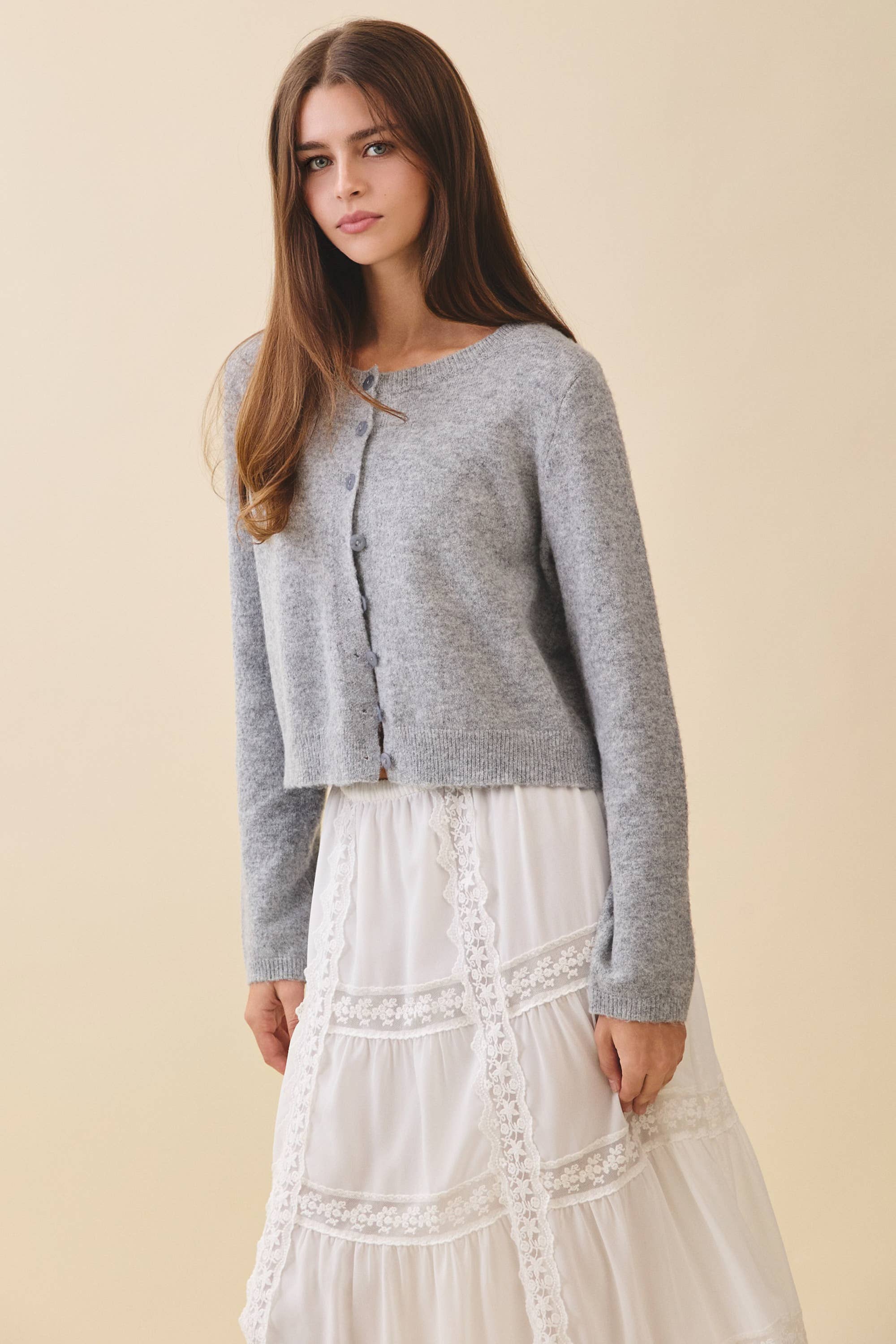 Button Cardigan: Heather Gray