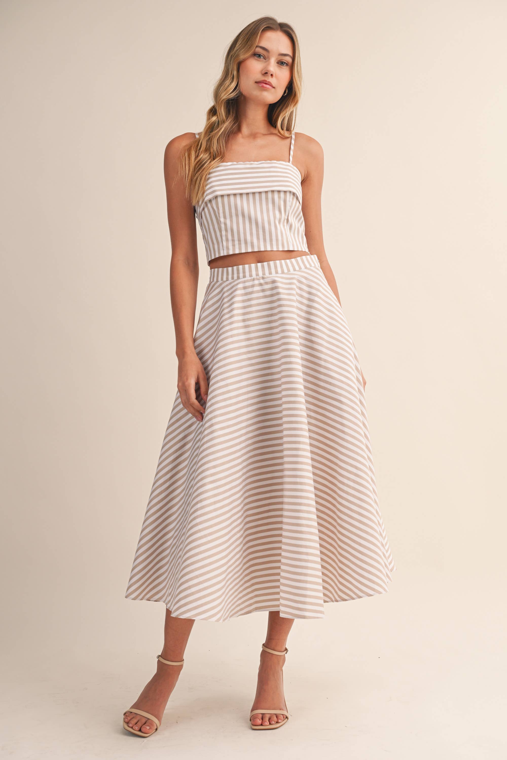 A-Line Midi Skirt Set: Beige