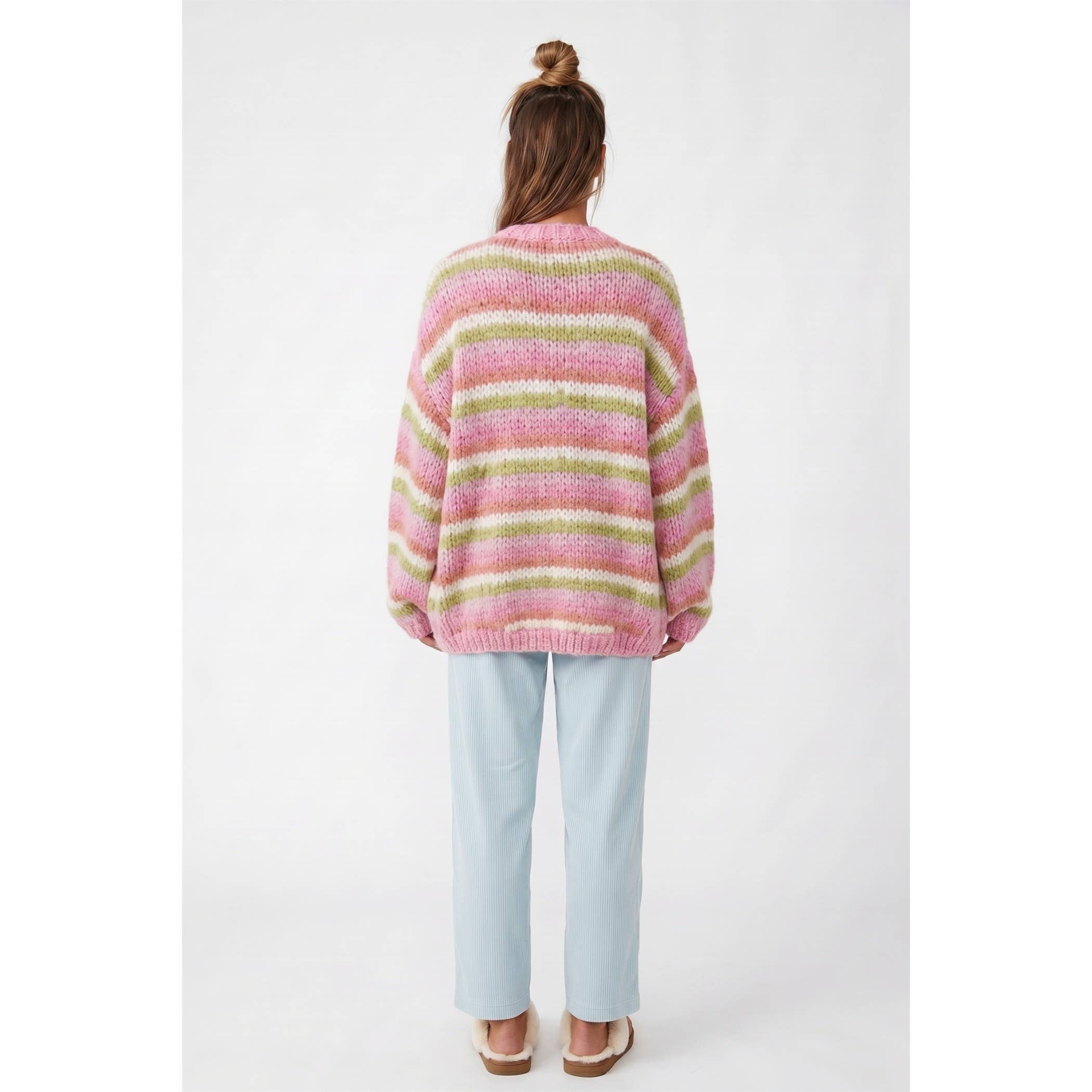 Stripe Open Cardigan: Rose