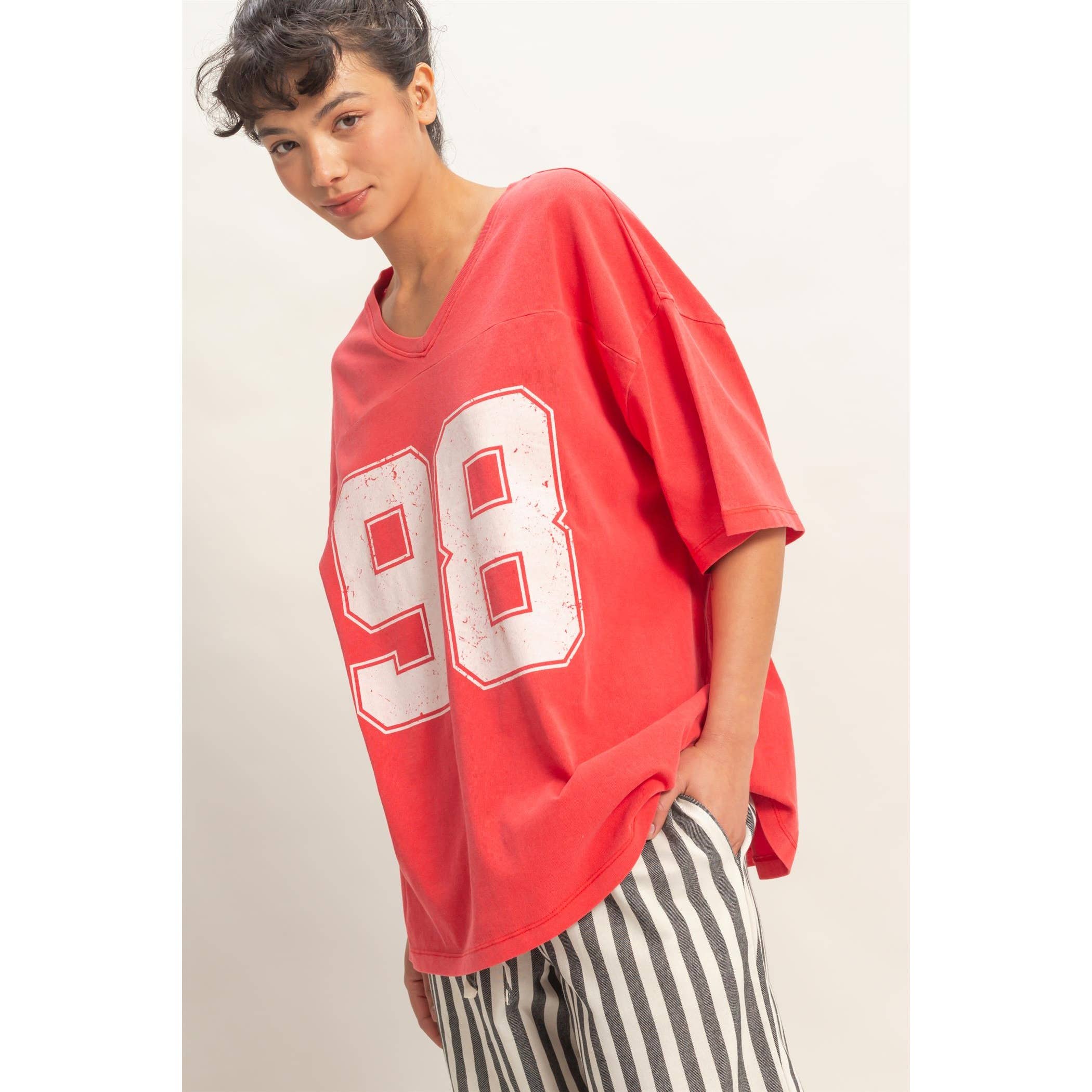 Oversized Varsity Tee: Red