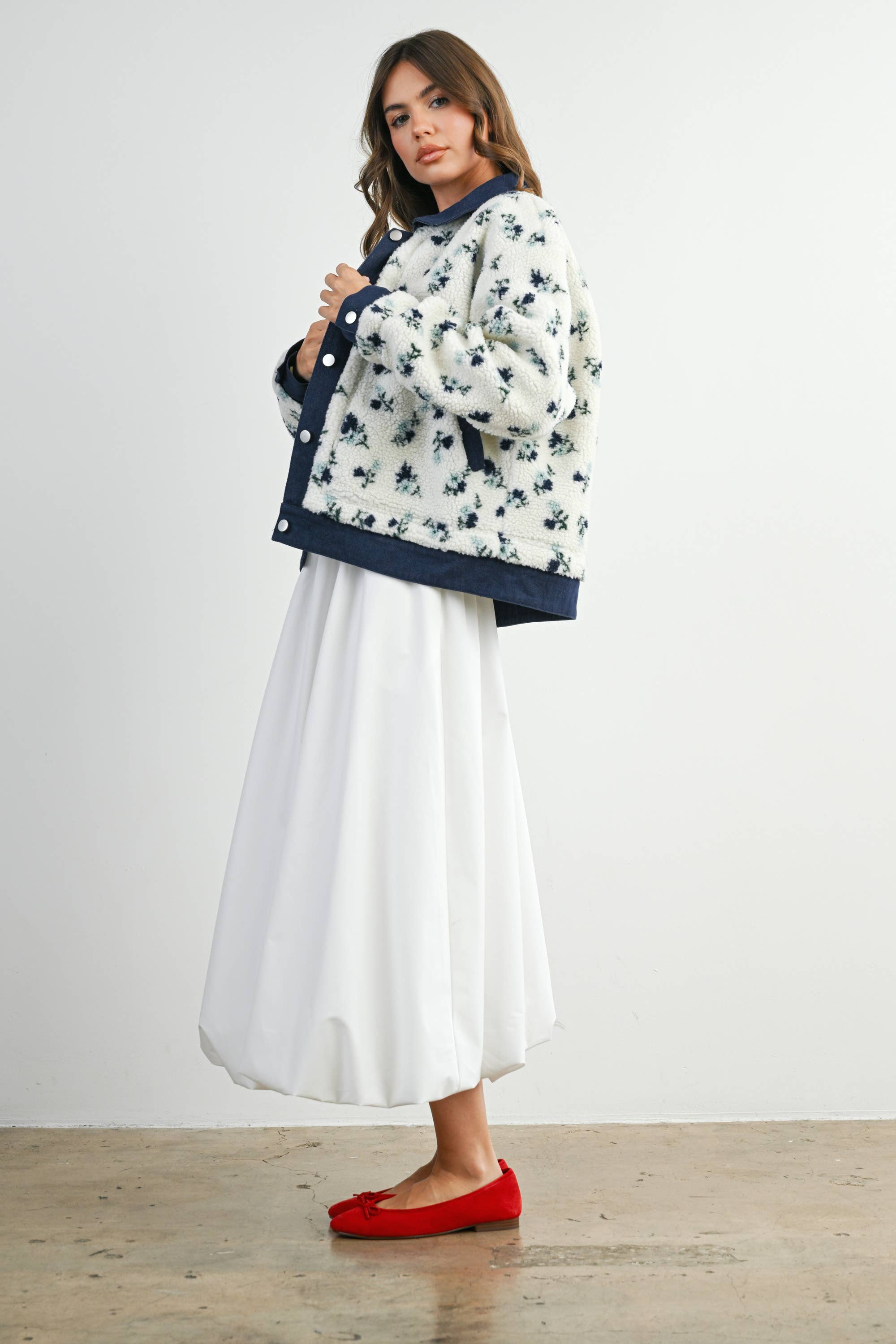 Floral Button-Down Jacket - Navy