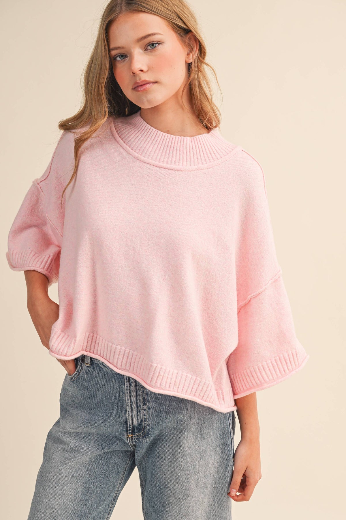 Marled Knit Sweater: Pink Blossom