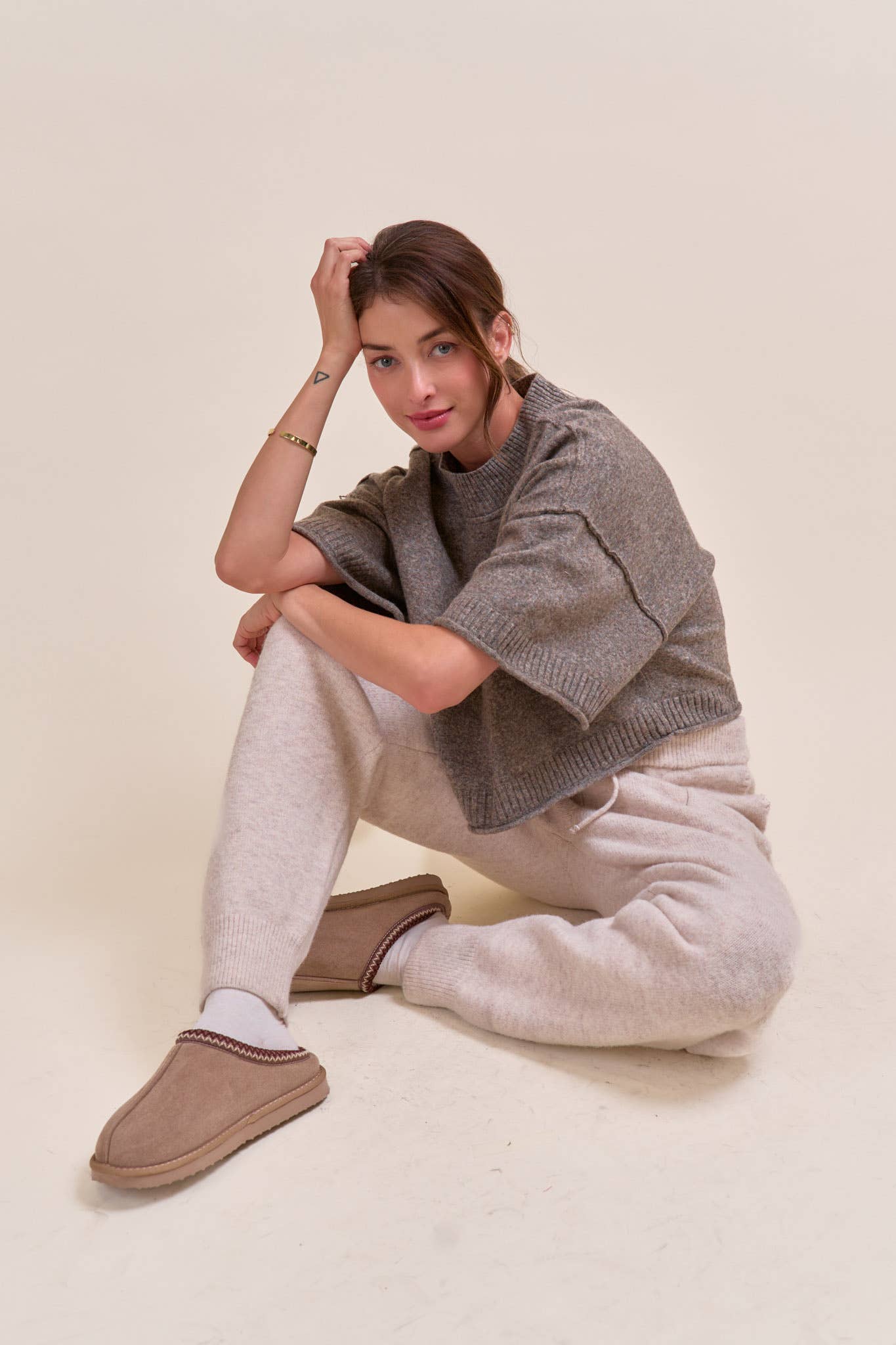 Marled Knit Sweater: Char/Brown