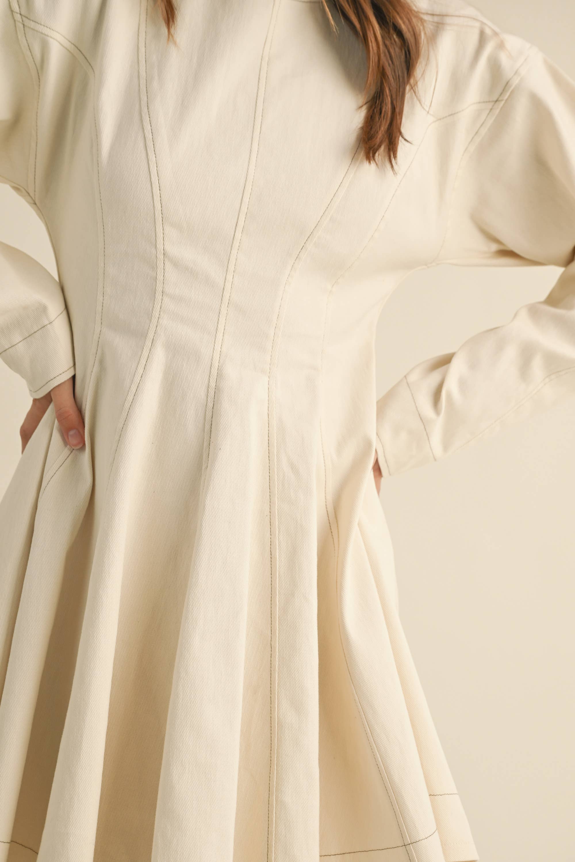 Flared Denim Mini Dress: Cream