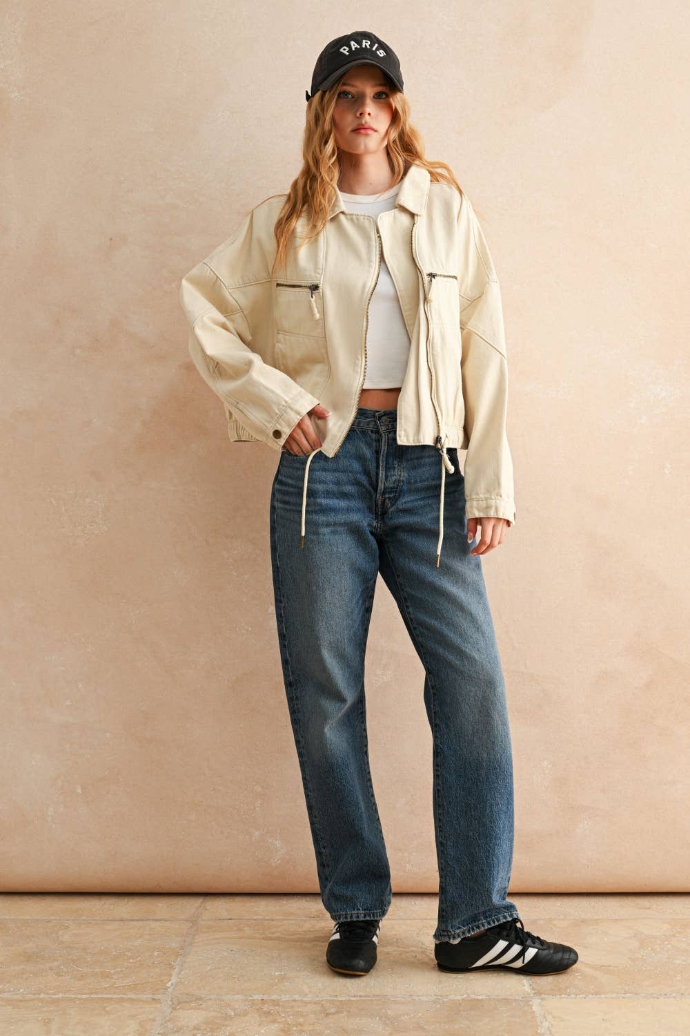 Moto Style Jacket: Ecru