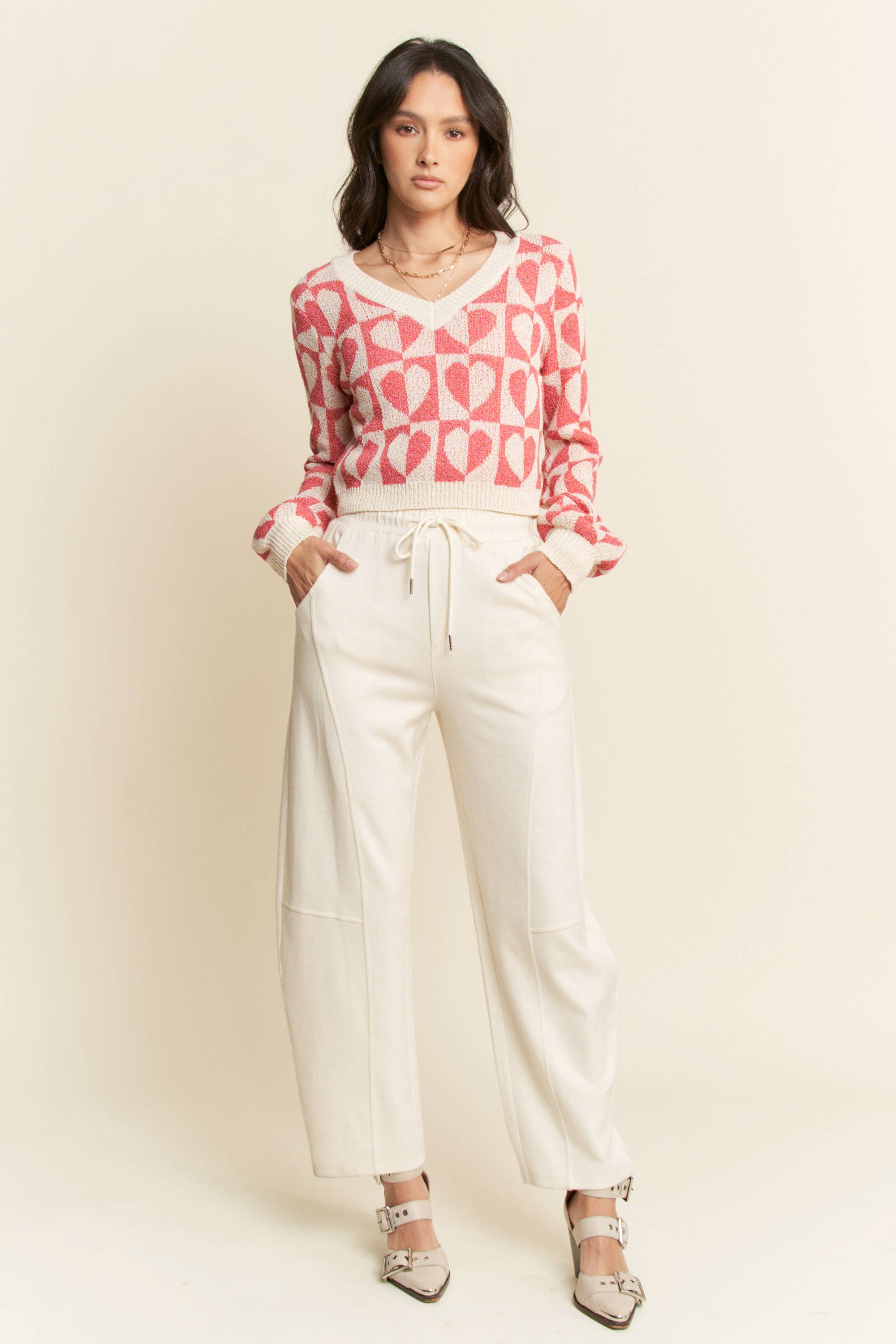 Elastic Long Barrel Pants: Cream