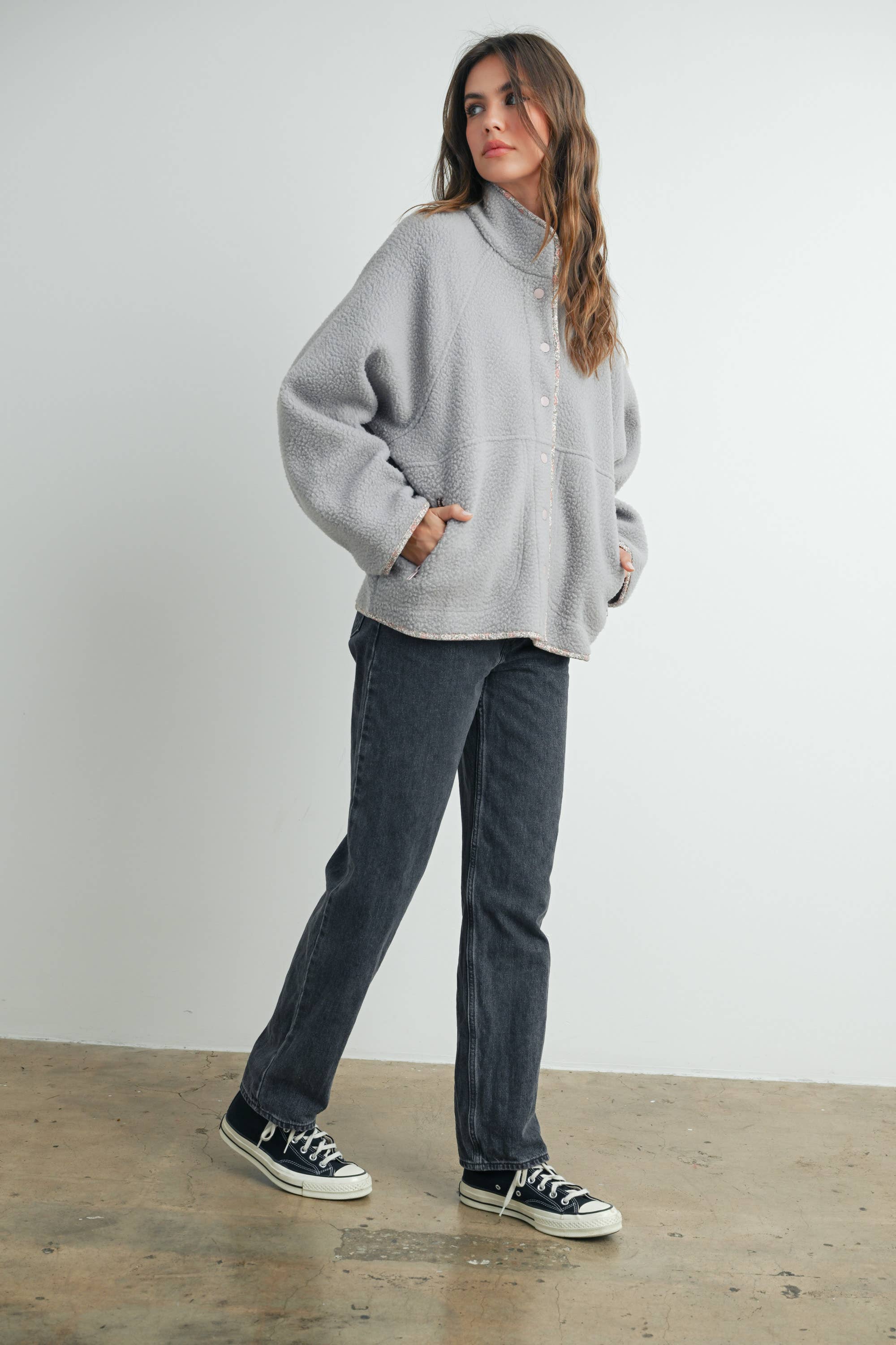 Fall Cozy Sherpa Fleece Jacket: Grey
