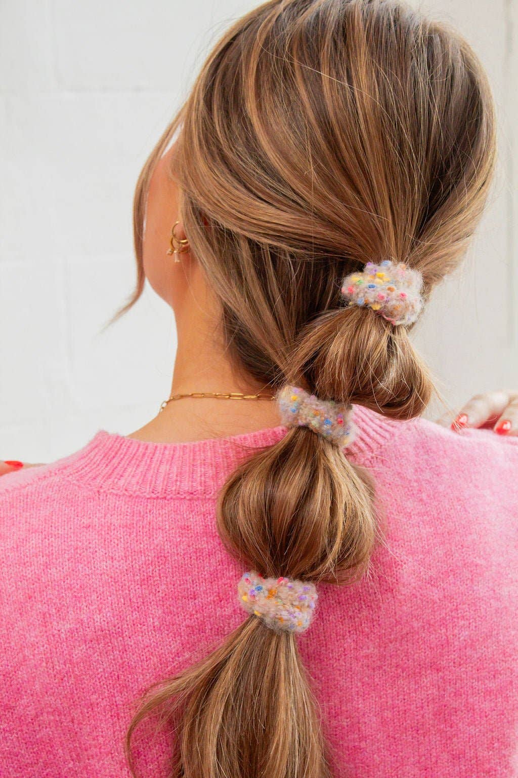 Pom Pom Hair Tie 3-Pack: Cream